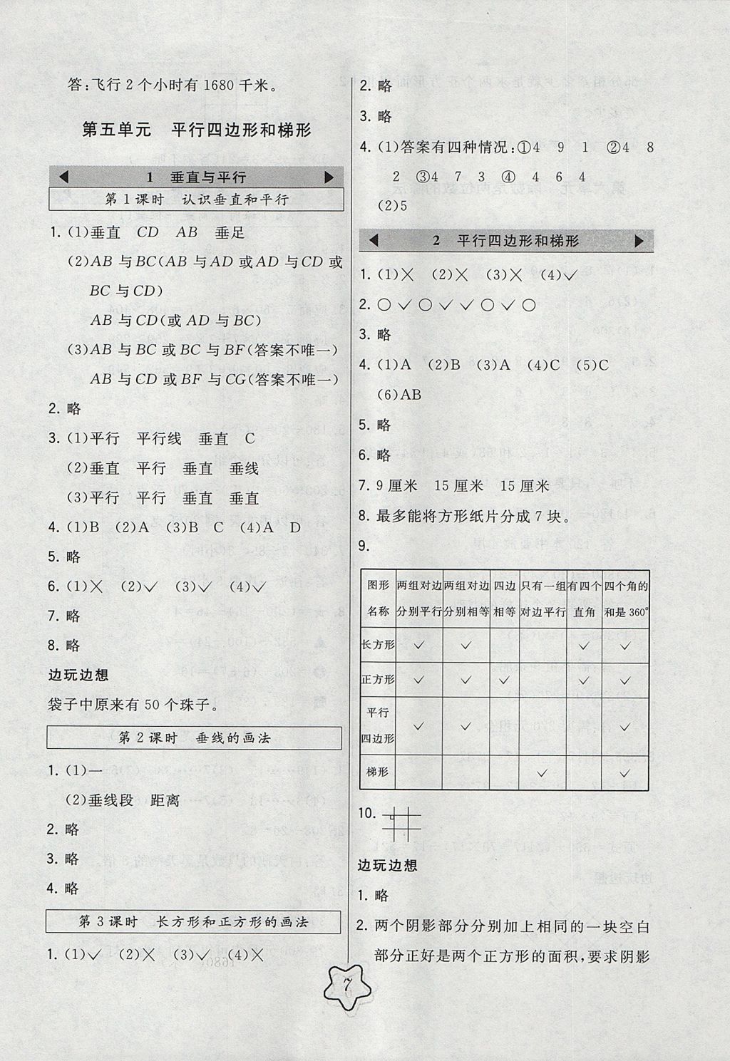 2017年北大綠卡四年級數(shù)學(xué)上冊人教版 參考答案第7頁