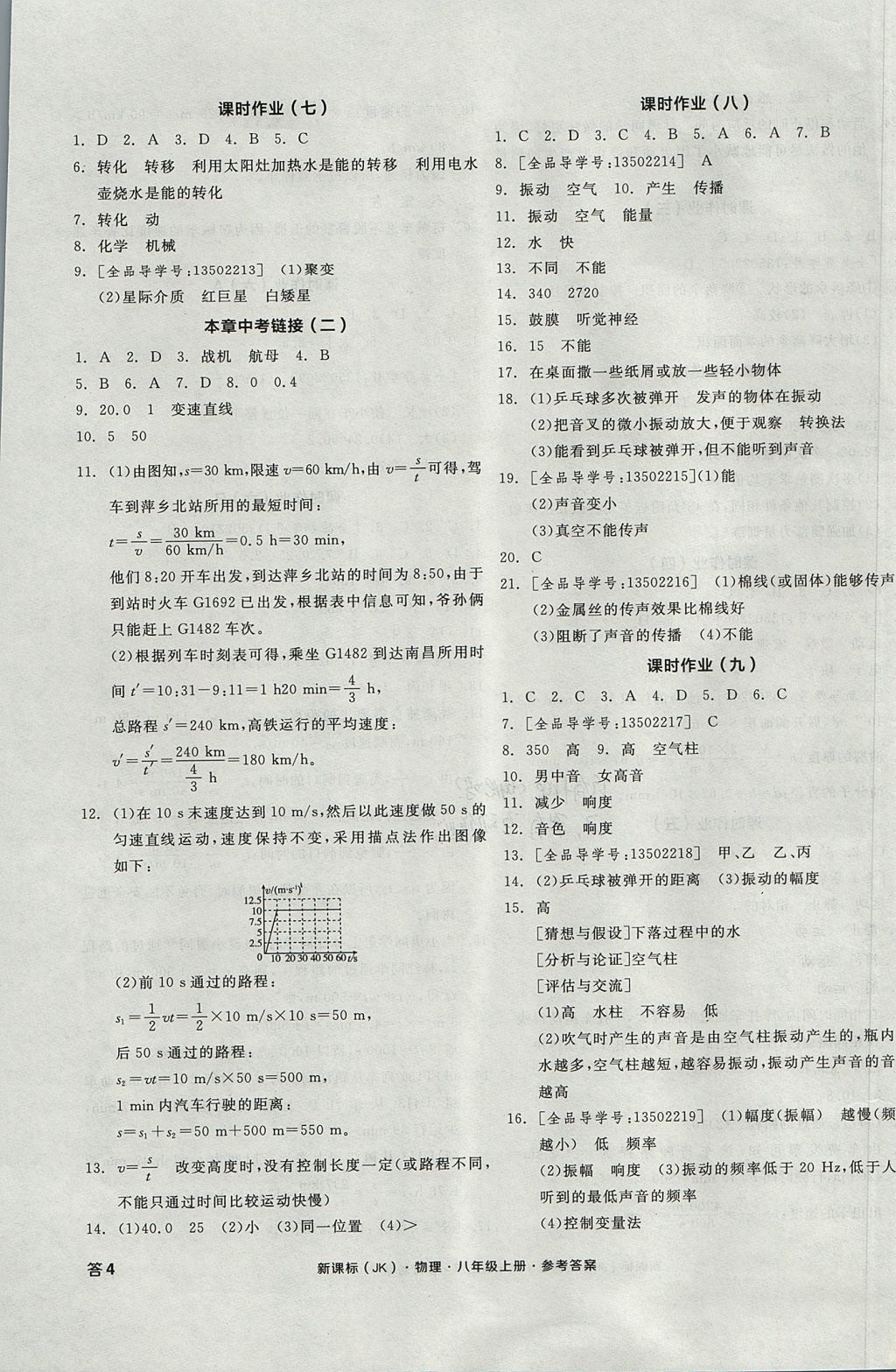 2017年全品學(xué)練考八年級(jí)物理上冊(cè)教科版 參考答案第7頁(yè)