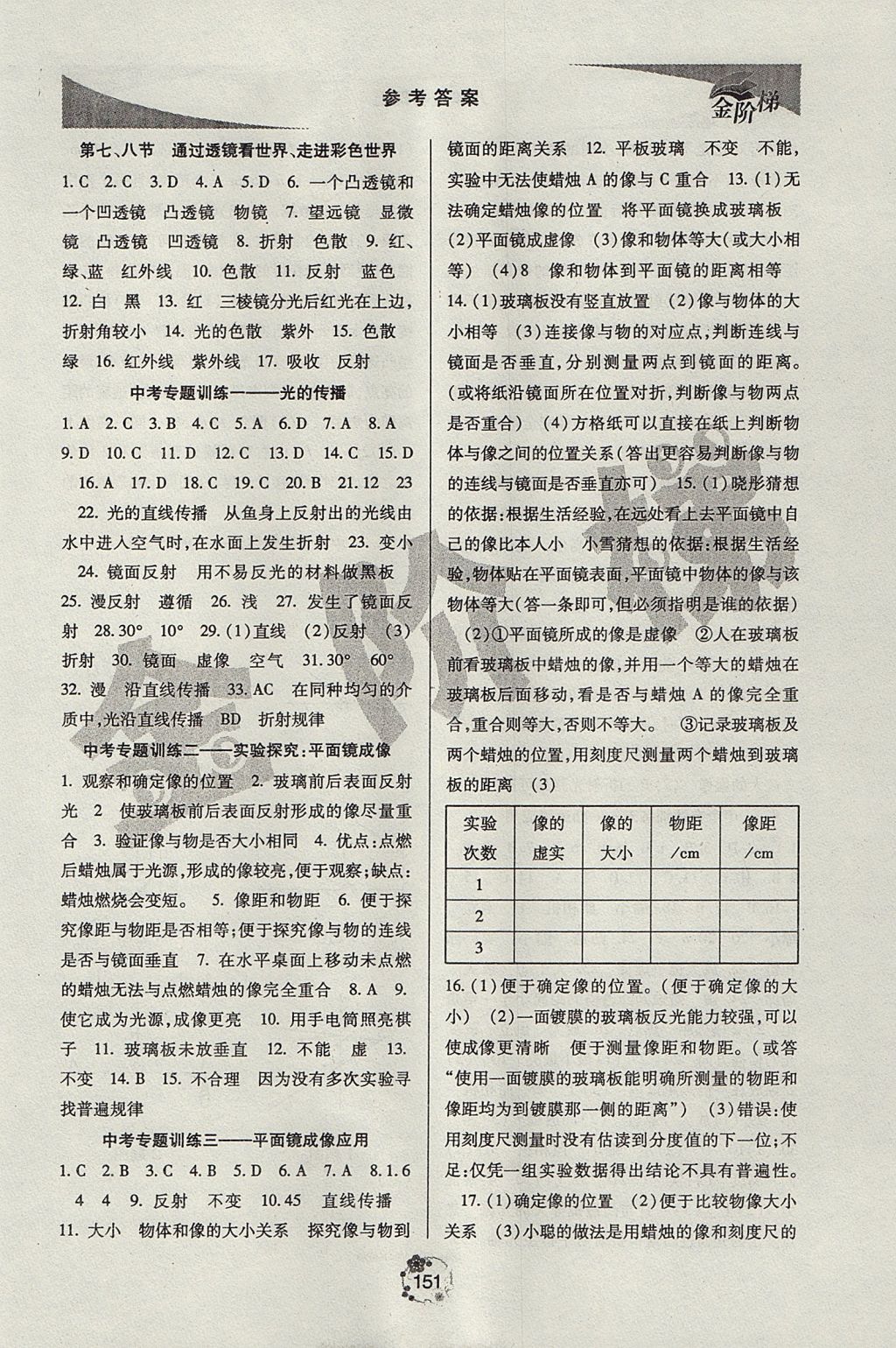 2017年金阶梯课课练单元测八年级物理上册 参考答案第6页