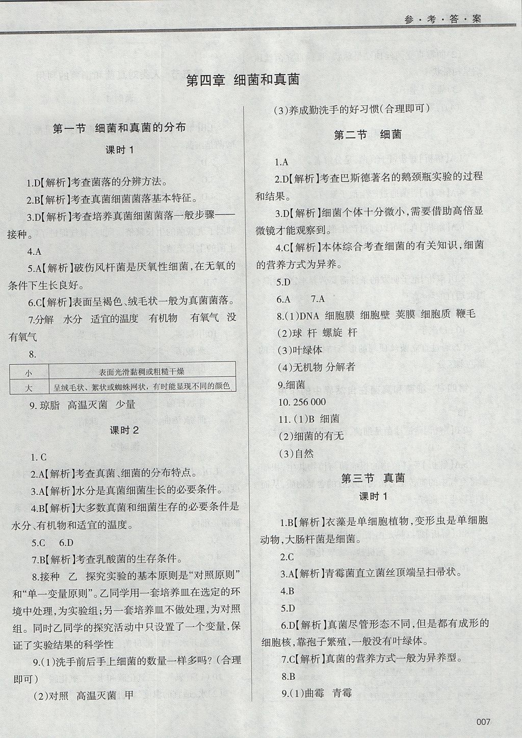 2017年学习质量监测八年级生物学上册人教版 参考答案第7页