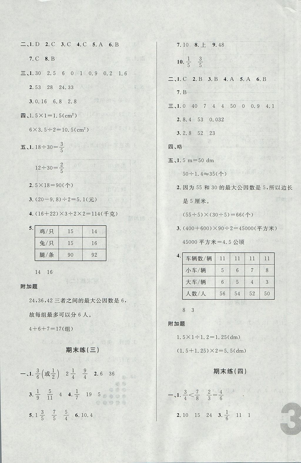 2017年悅?cè)缓脤W(xué)生單元練五年級(jí)數(shù)學(xué)上冊(cè)北師大版 單元綜合練答案第7頁(yè)