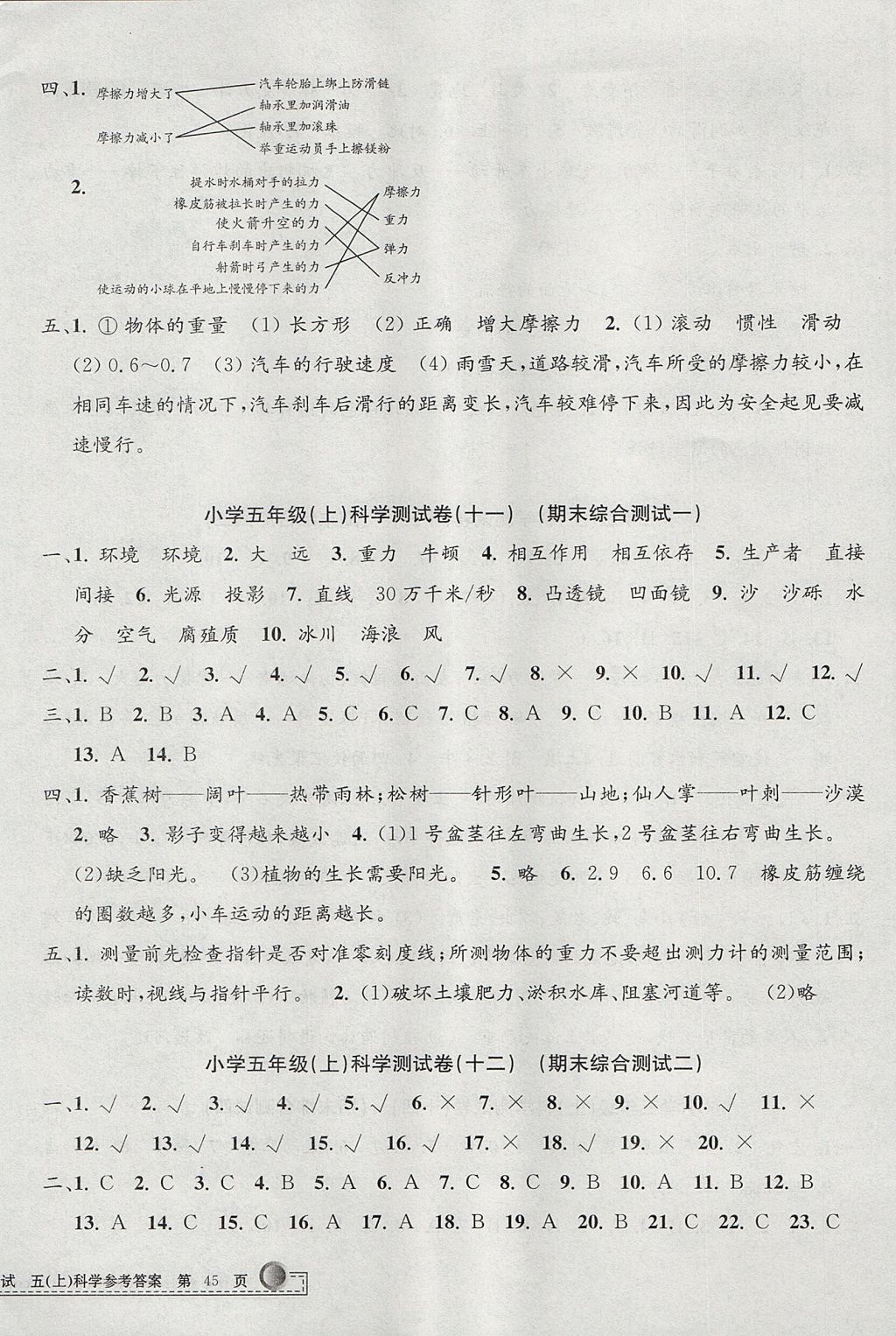 2017年孟建平小學(xué)單元測試五年級科學(xué)上冊教科版 參考答案第6頁