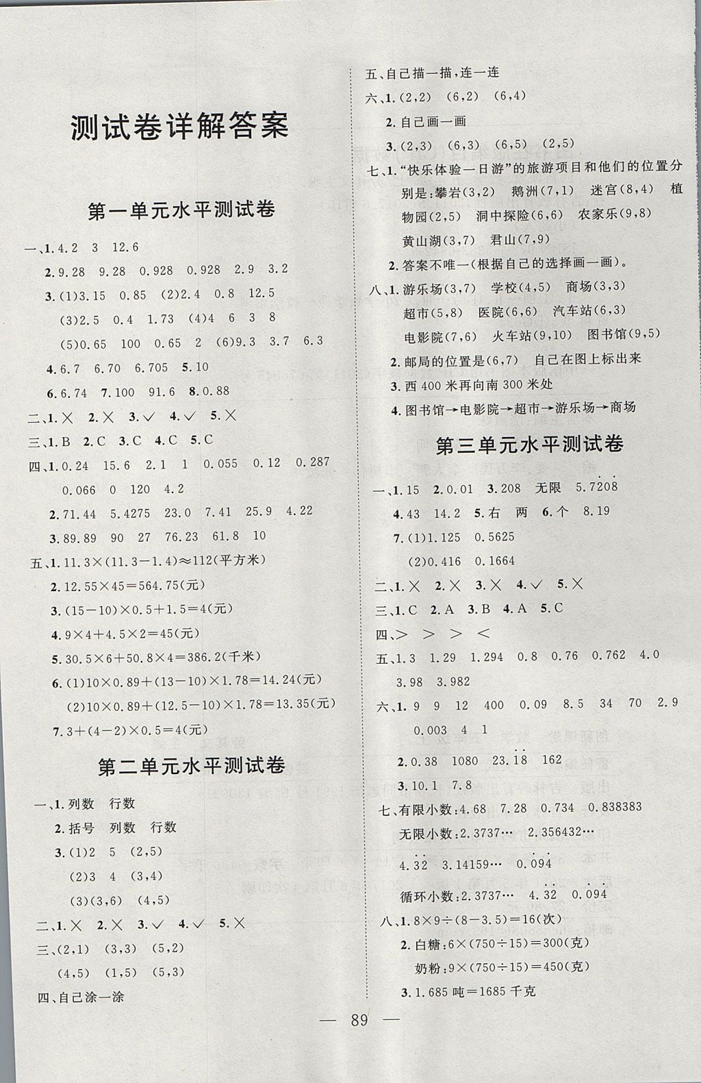 2017年小超人創(chuàng)新課堂五年級(jí)數(shù)學(xué)上冊(cè)人教版 水平測(cè)試卷答案第5頁(yè)