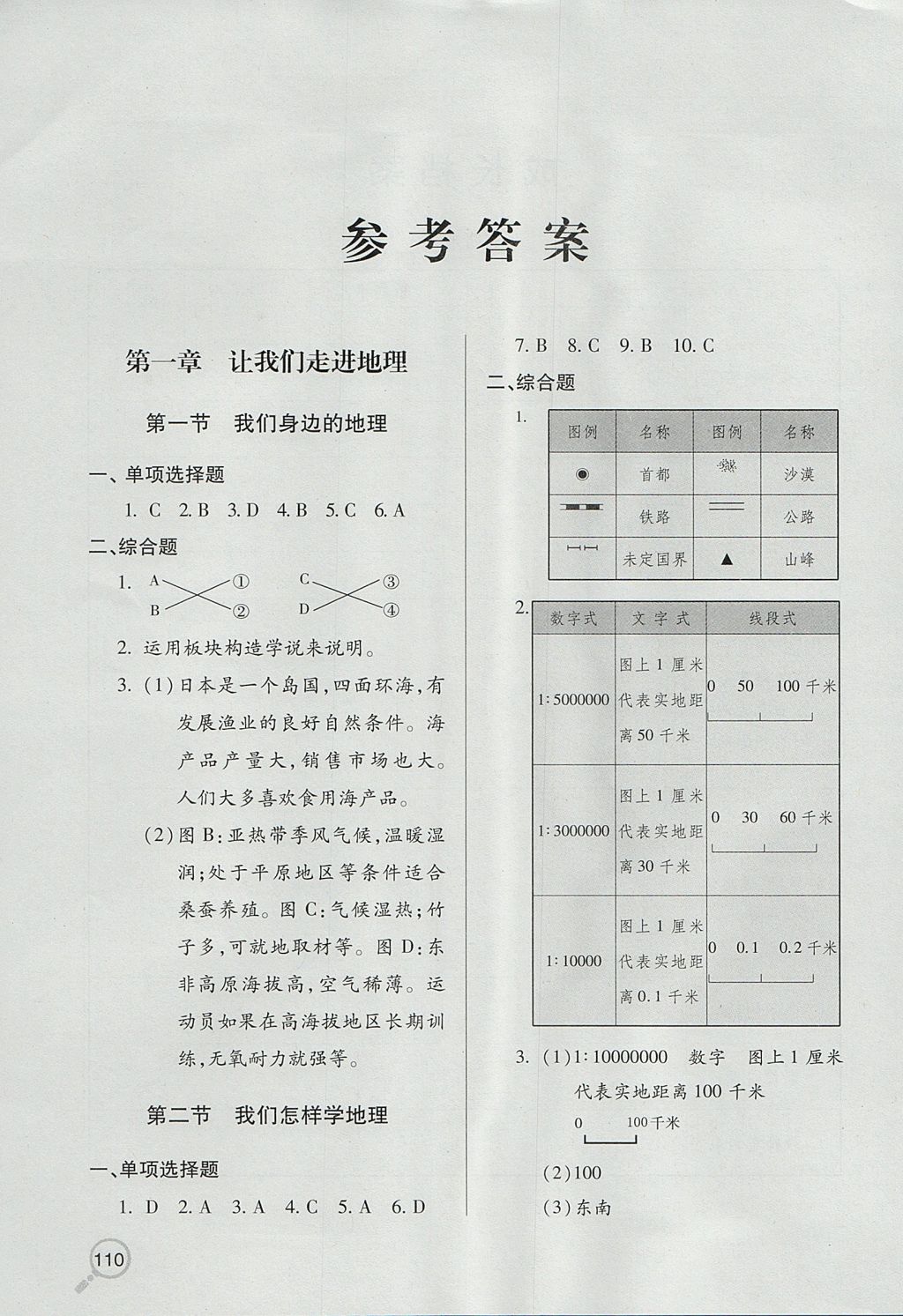 2017年新课堂同步学习与探究七年级地理上学期 参考答案第1页