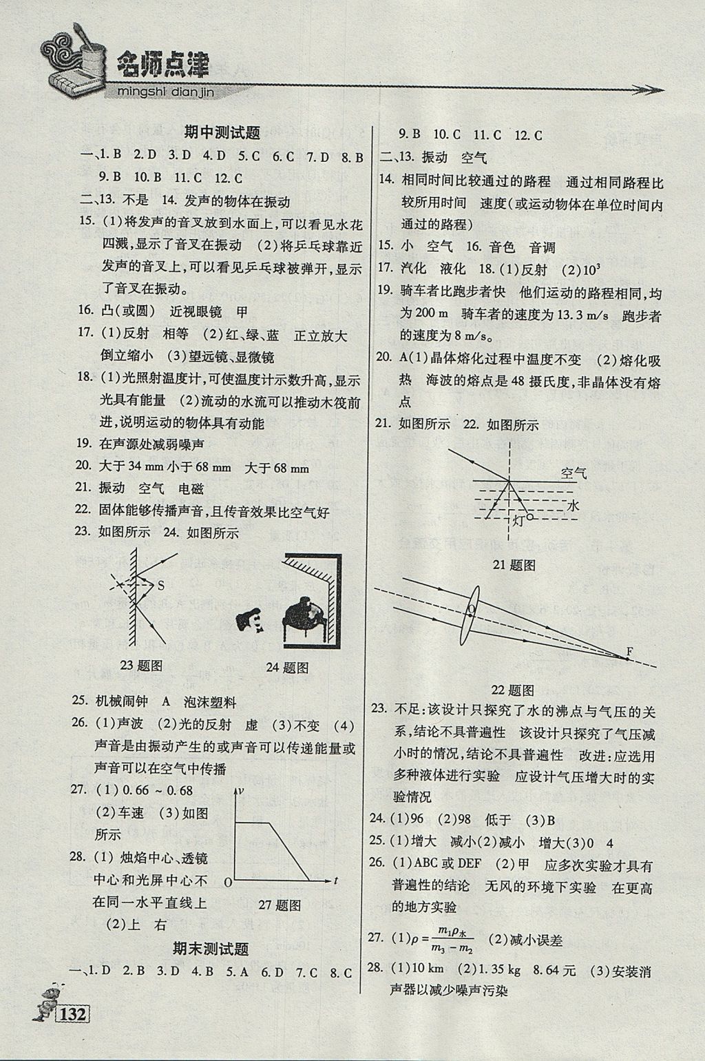 2017年名師點津課課練單元測八年級物理上冊 參考答案第11頁