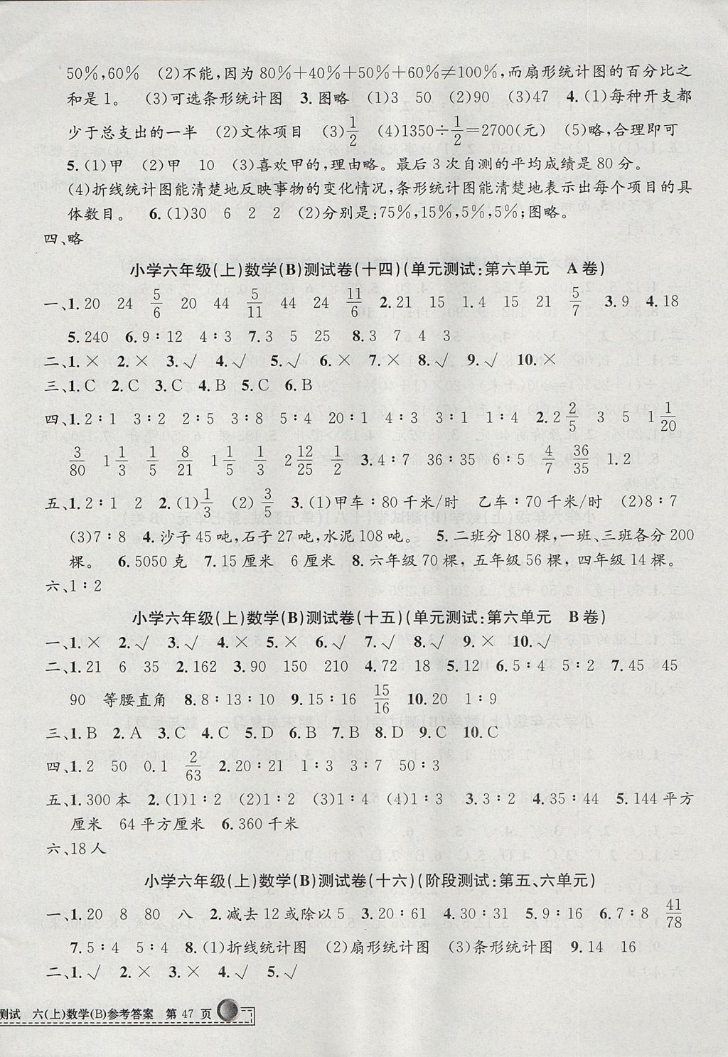 2017年孟建平小學(xué)單元測試六年級數(shù)學(xué)上冊北師大版 參考答案第6頁