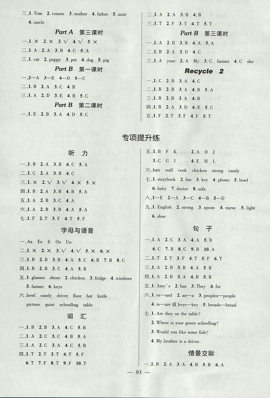 2017年創(chuàng)優(yōu)作業(yè)100分導(dǎo)學(xué)案四年級英語上冊人教PEP版 參考答案第3頁