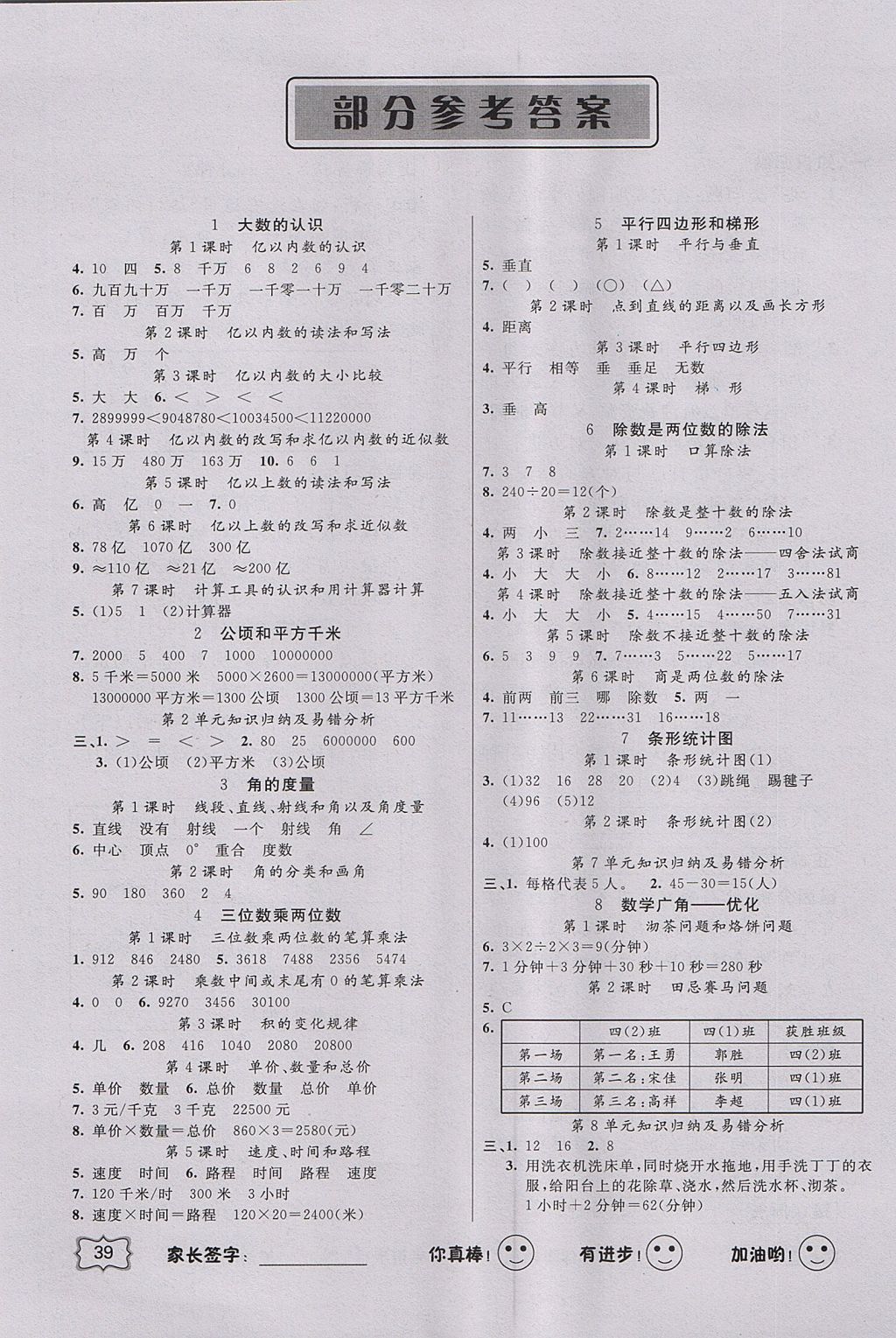 2017年聰明芽導(dǎo)練考四年級數(shù)學(xué)上冊人教版 預(yù)習(xí)手冊答案第4頁