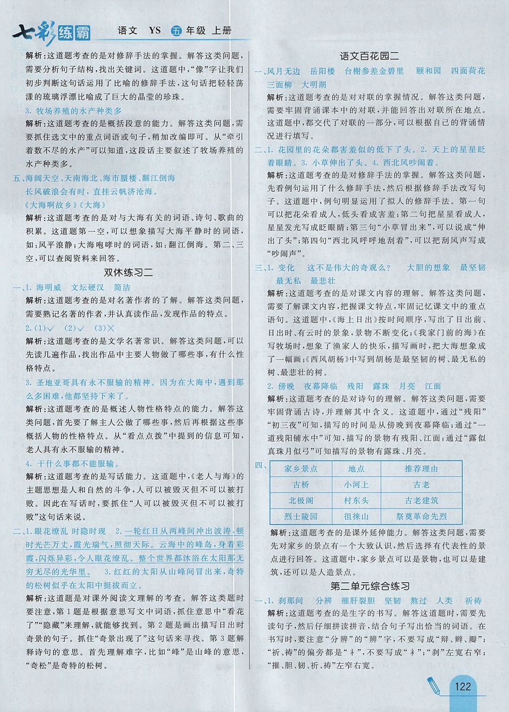 2017年七彩練霸五年級語文上冊語文S版 參考答案第14頁