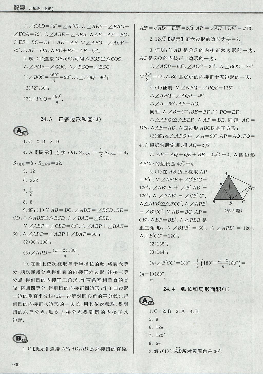 2017年學(xué)習(xí)質(zhì)量監(jiān)測(cè)九年級(jí)數(shù)學(xué)上冊(cè)人教版 參考答案第30頁(yè)