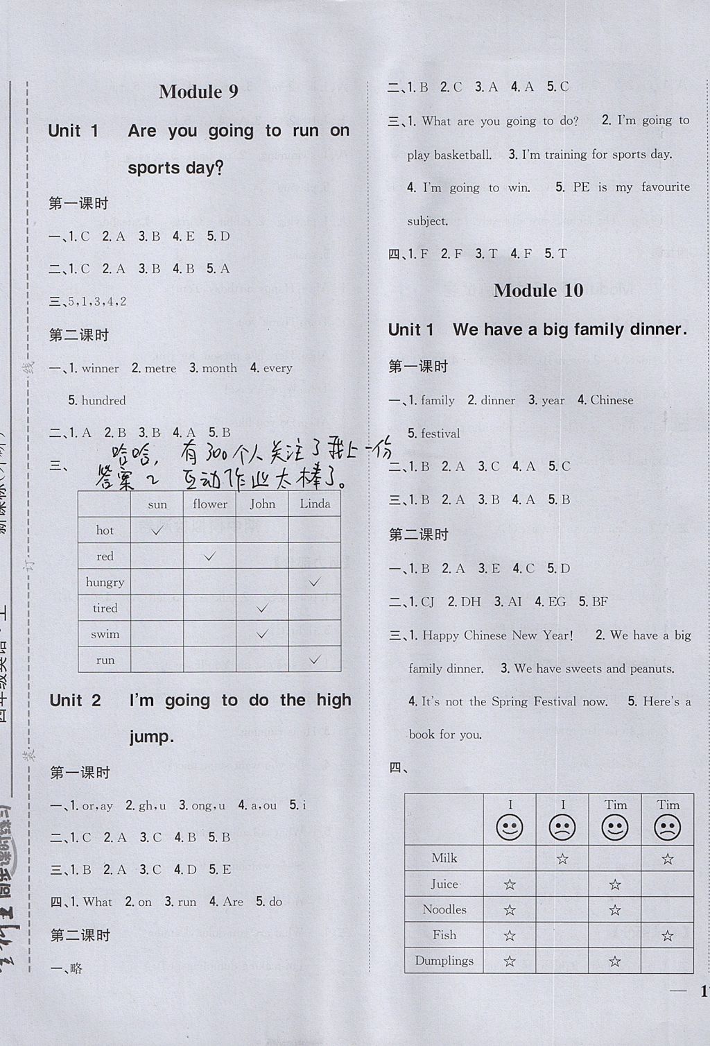 2017年全科王同步課時練習四年級英語上冊外研版 參考答案第5頁