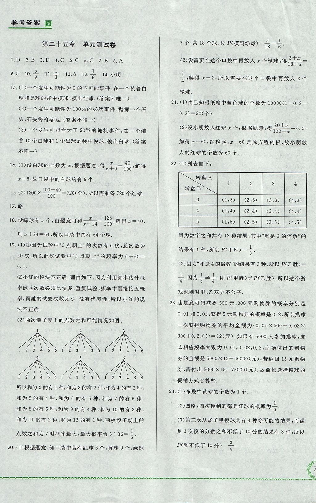 2017年悅然好學生必開卷九年級數(shù)學全一冊人教版吉林省專版 測試卷答案第29頁