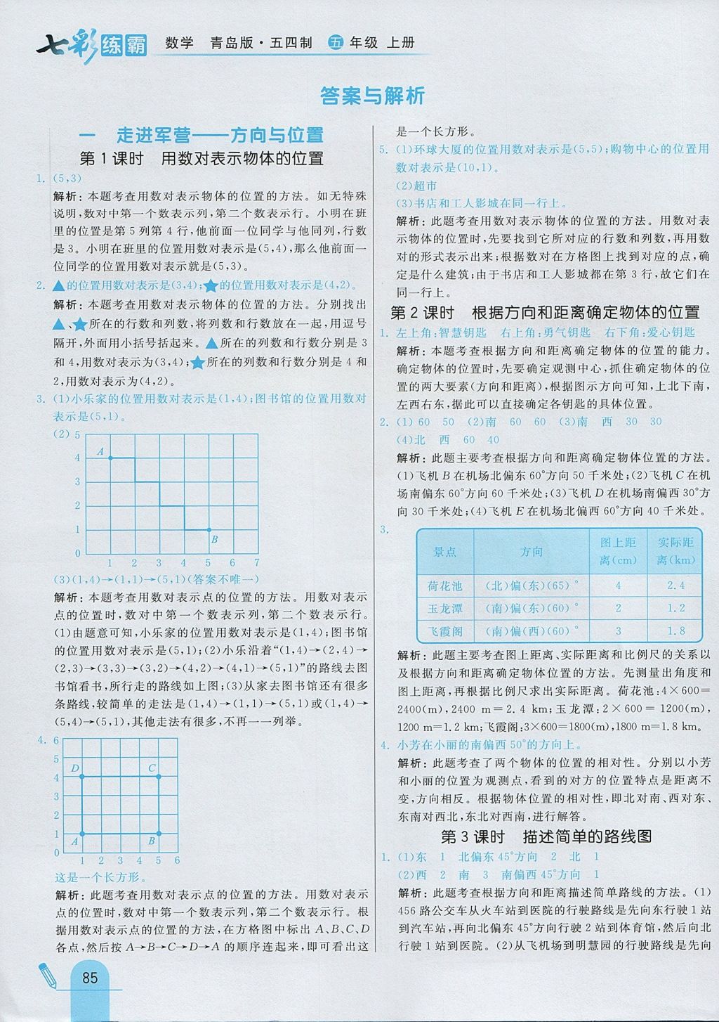 2017年七彩练霸五年级数学上册青岛版五四制 参考答案第1页