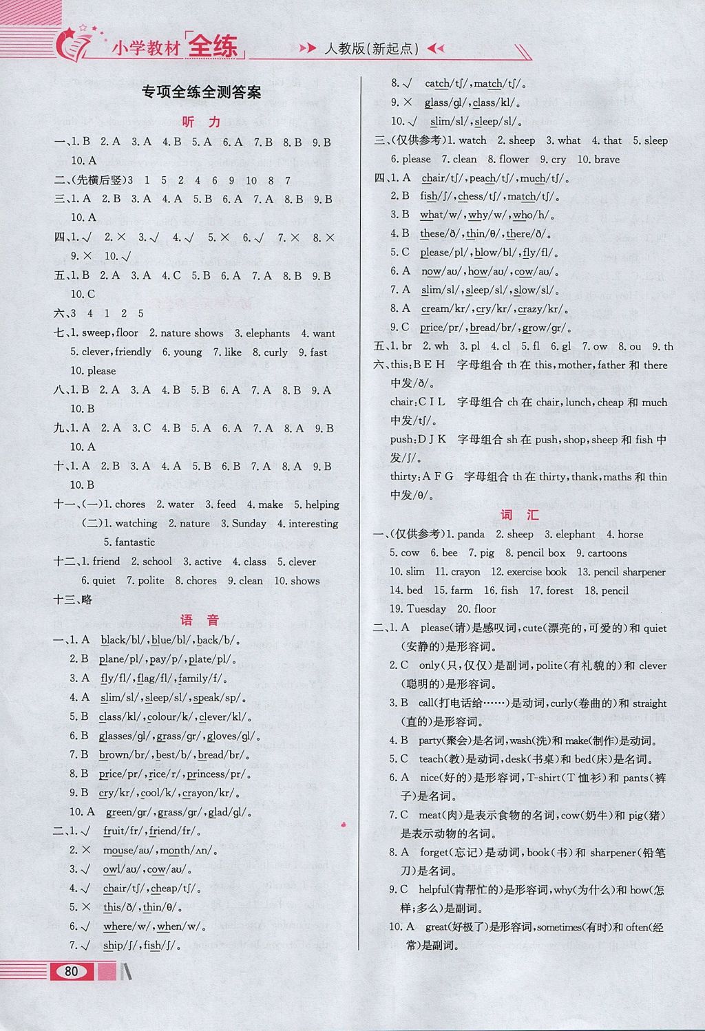 2017年小学教材全练五年级英语上册人教版一起 参考答案第12页