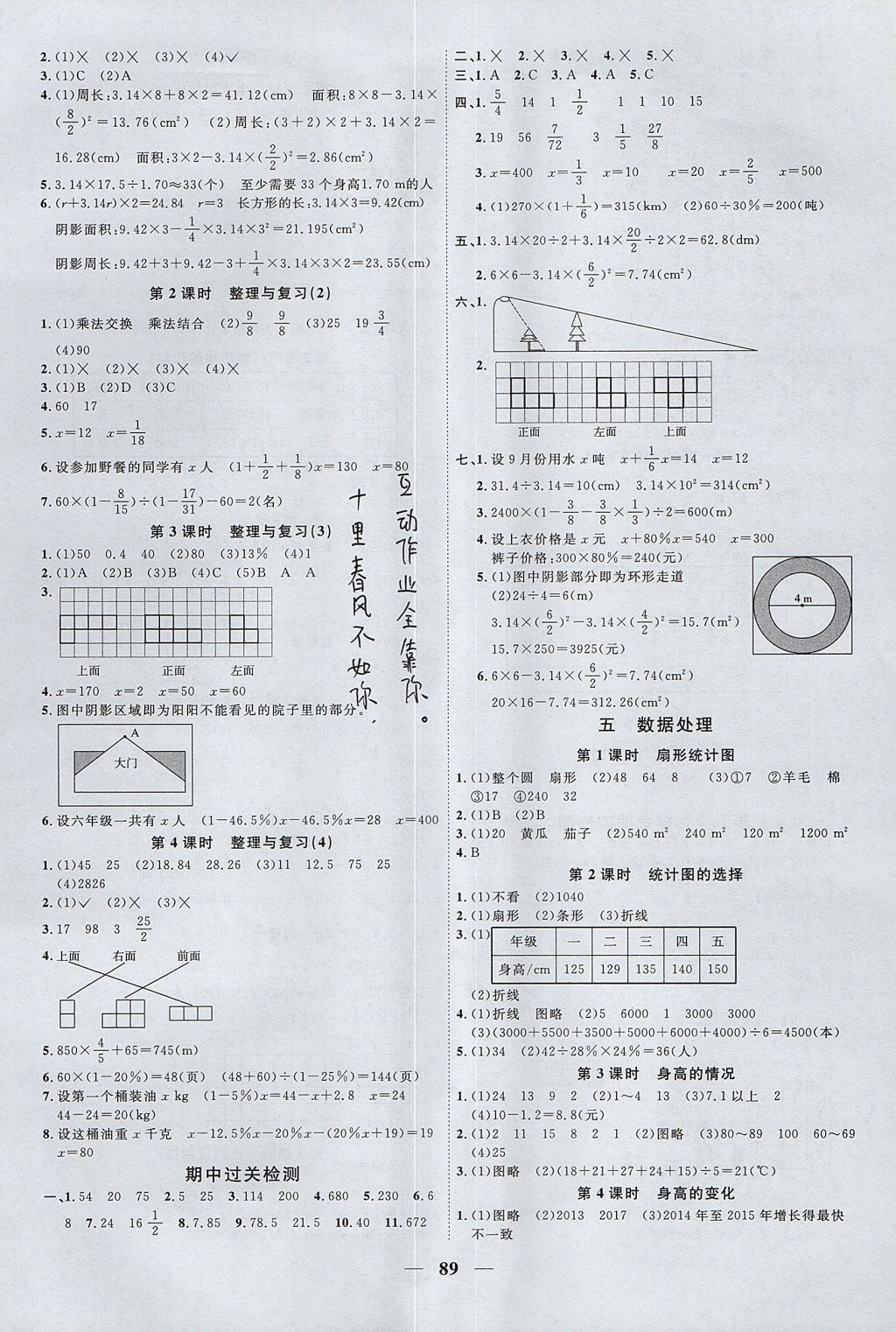 2017年陽光同學(xué)課時(shí)優(yōu)化作業(yè)六年級數(shù)學(xué)上冊北師大版深圳專版 參考答案第5頁