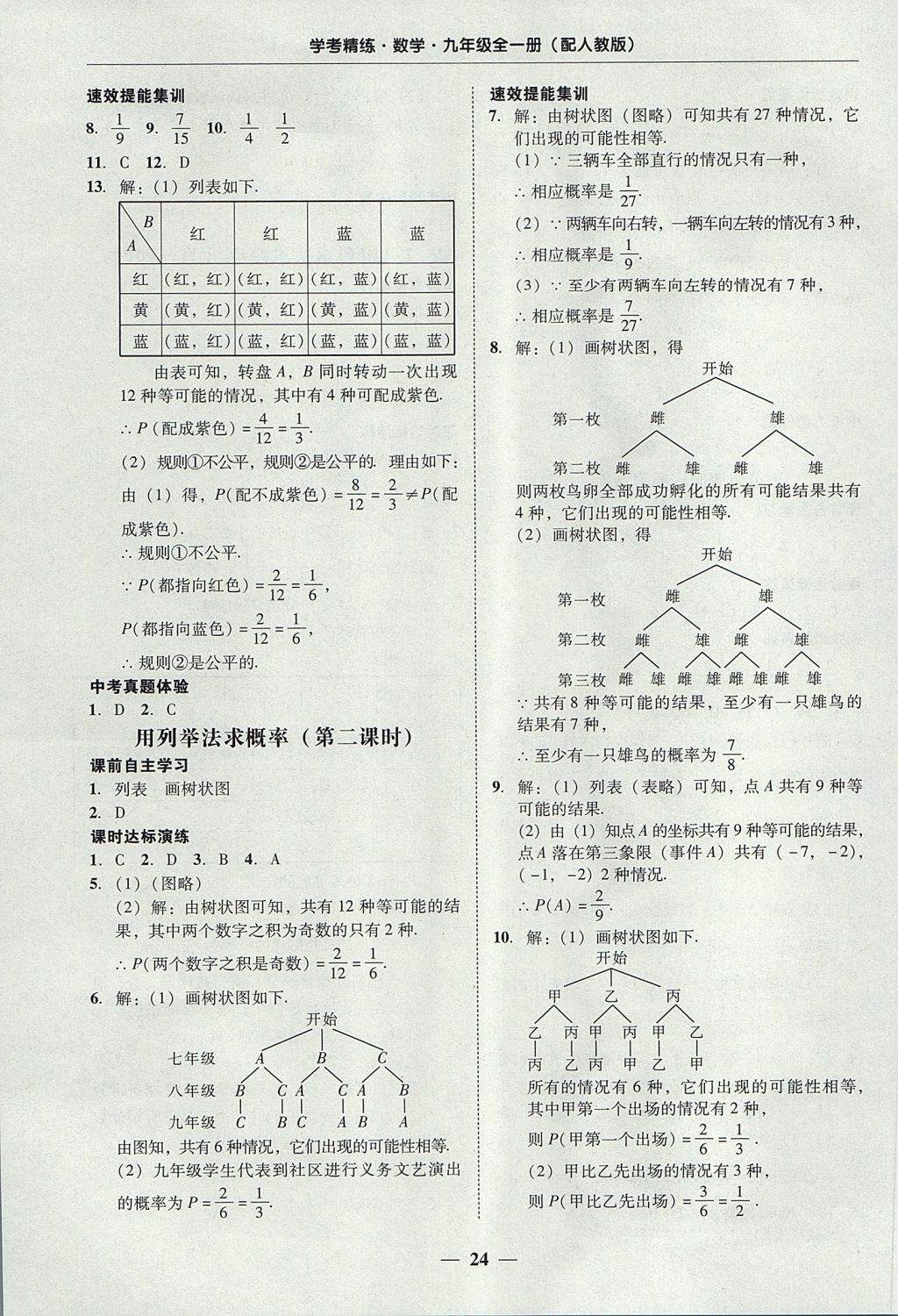 2017年南粵學(xué)典學(xué)考精練九年級數(shù)學(xué)全一冊人教版 參考答案第24頁