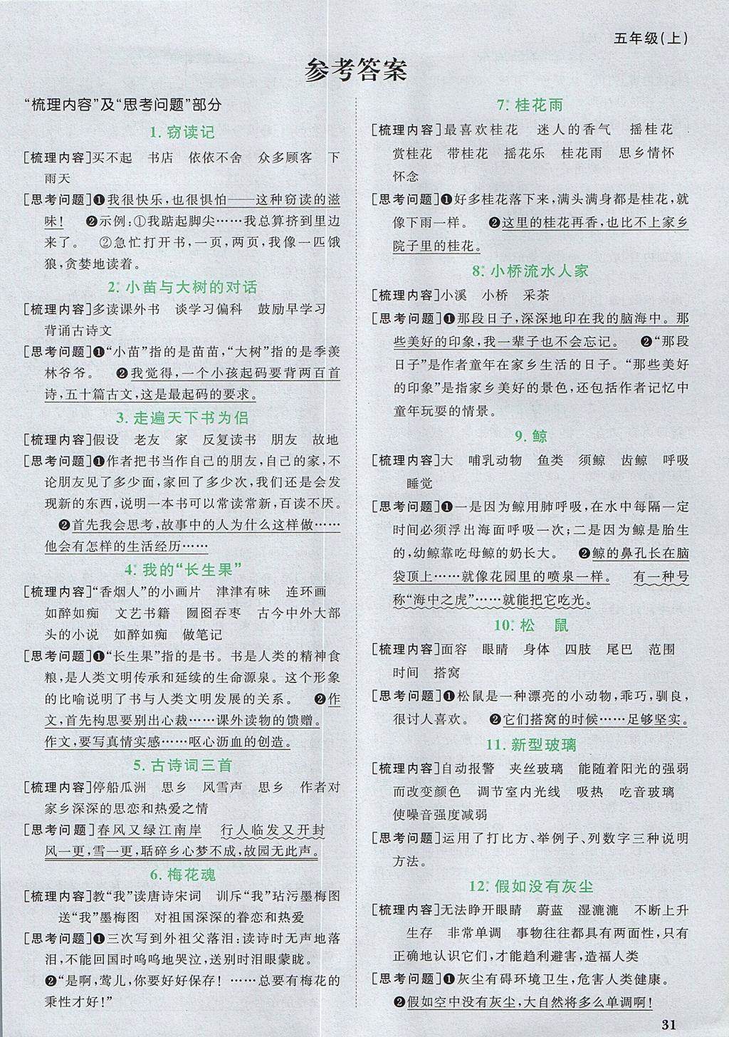 2017年阳光同学课时优化作业五年级语文上册人教版深圳专版 预习单答案第9页