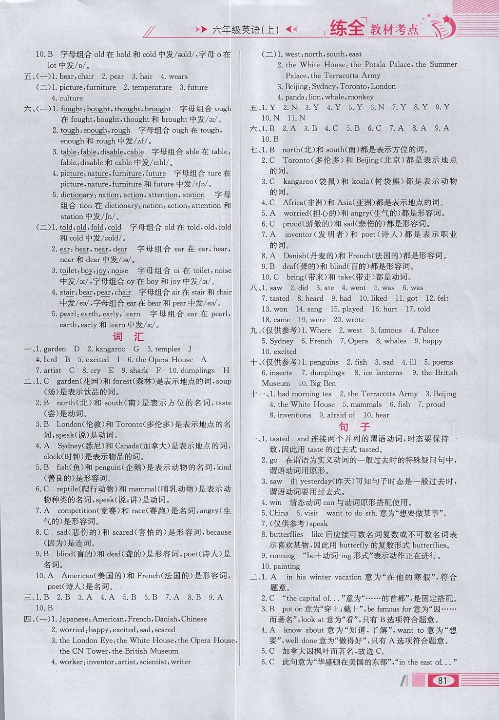 2017年小學(xué)教材全練六年級英語上冊人教版一起 參考答案第13頁