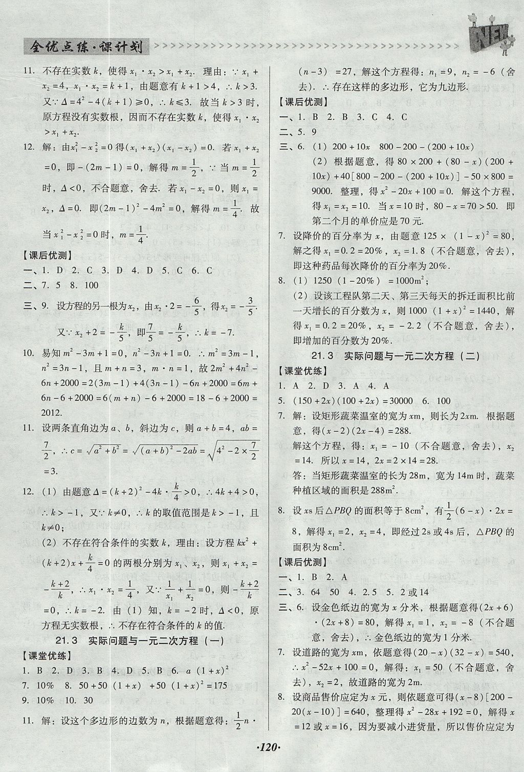 2017年全優(yōu)點練課計劃九年級數(shù)學上冊人教版 參考答案第4頁