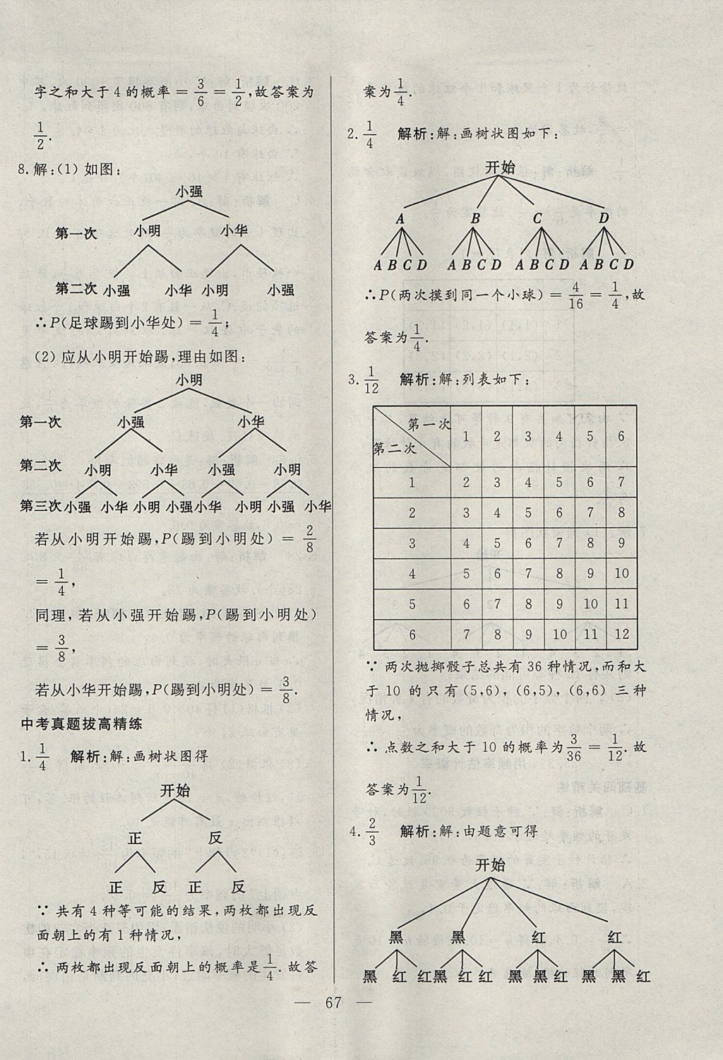 2017年成龙计划课时一本通九年级数学上册人教版 参考答案第67页