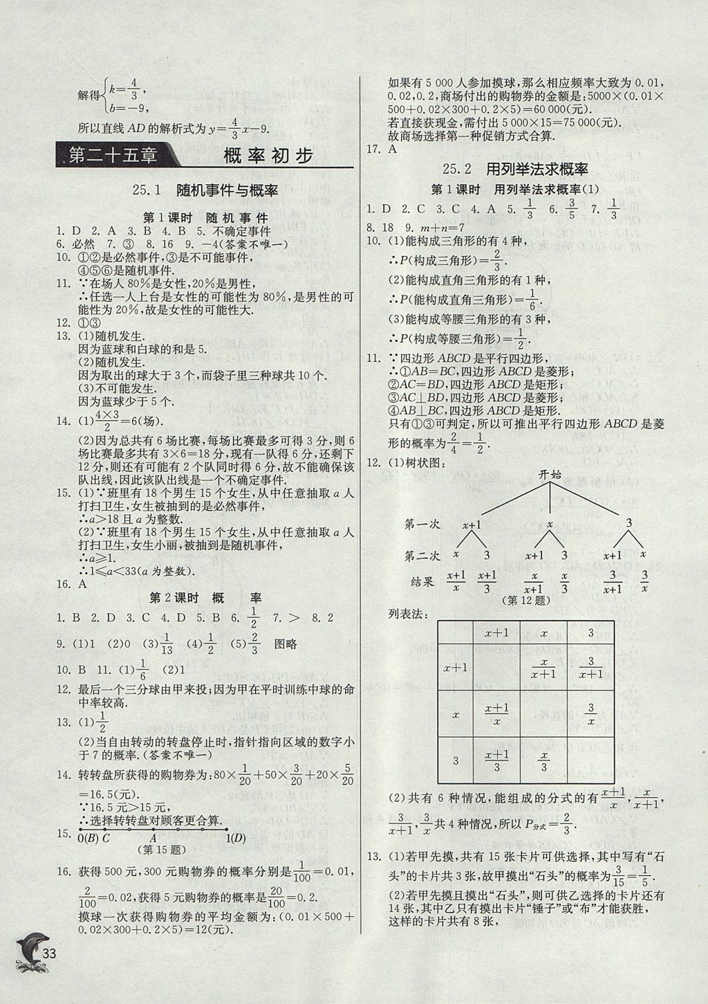 2017年實(shí)驗(yàn)班提優(yōu)訓(xùn)練九年級(jí)數(shù)學(xué)上冊(cè)天津?qū)０?nbsp;參考答案第33頁