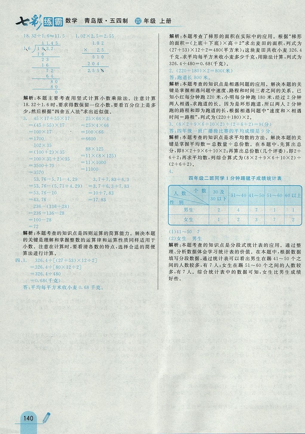 2017年七彩练霸四年级数学上册青岛版五四制 参考答案第48页