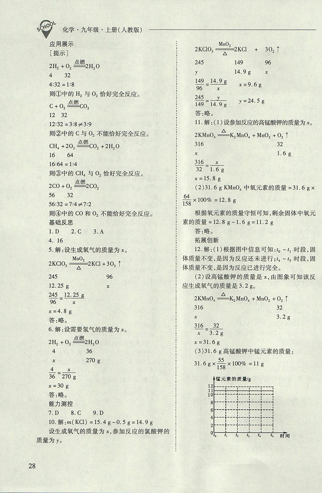 2017年新課程問題解決導(dǎo)學(xué)方案九年級化學(xué)上冊人教版 參考答案第28頁