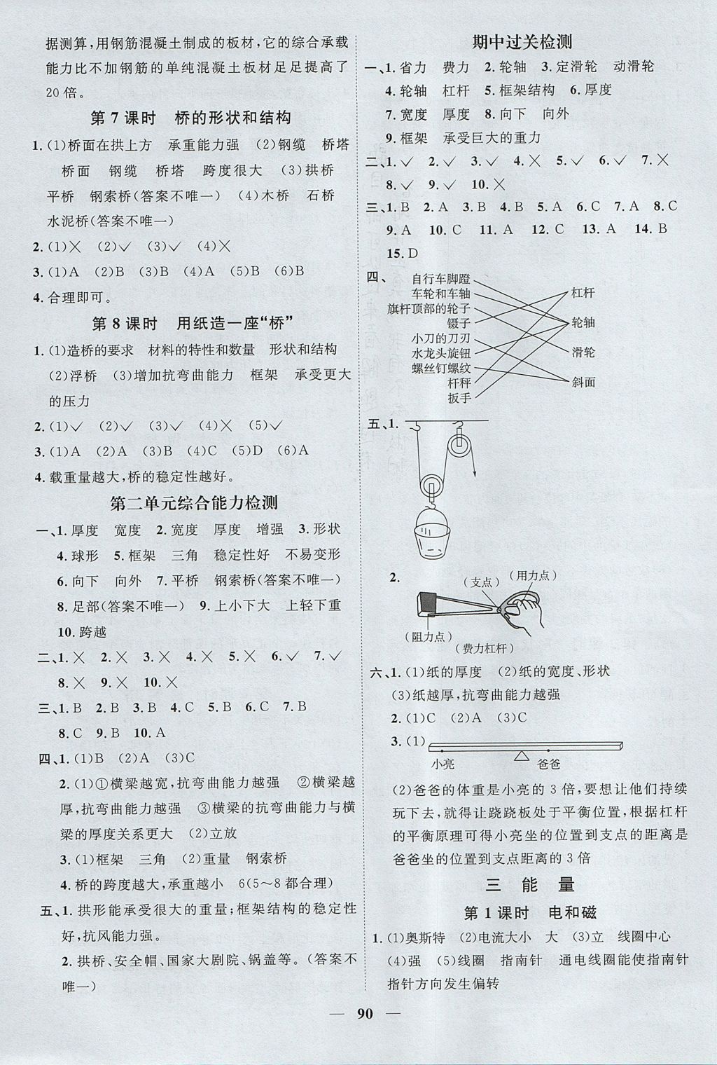 2017年阳光同学课时优化作业六年级科学上册教科版 参考答案第4页