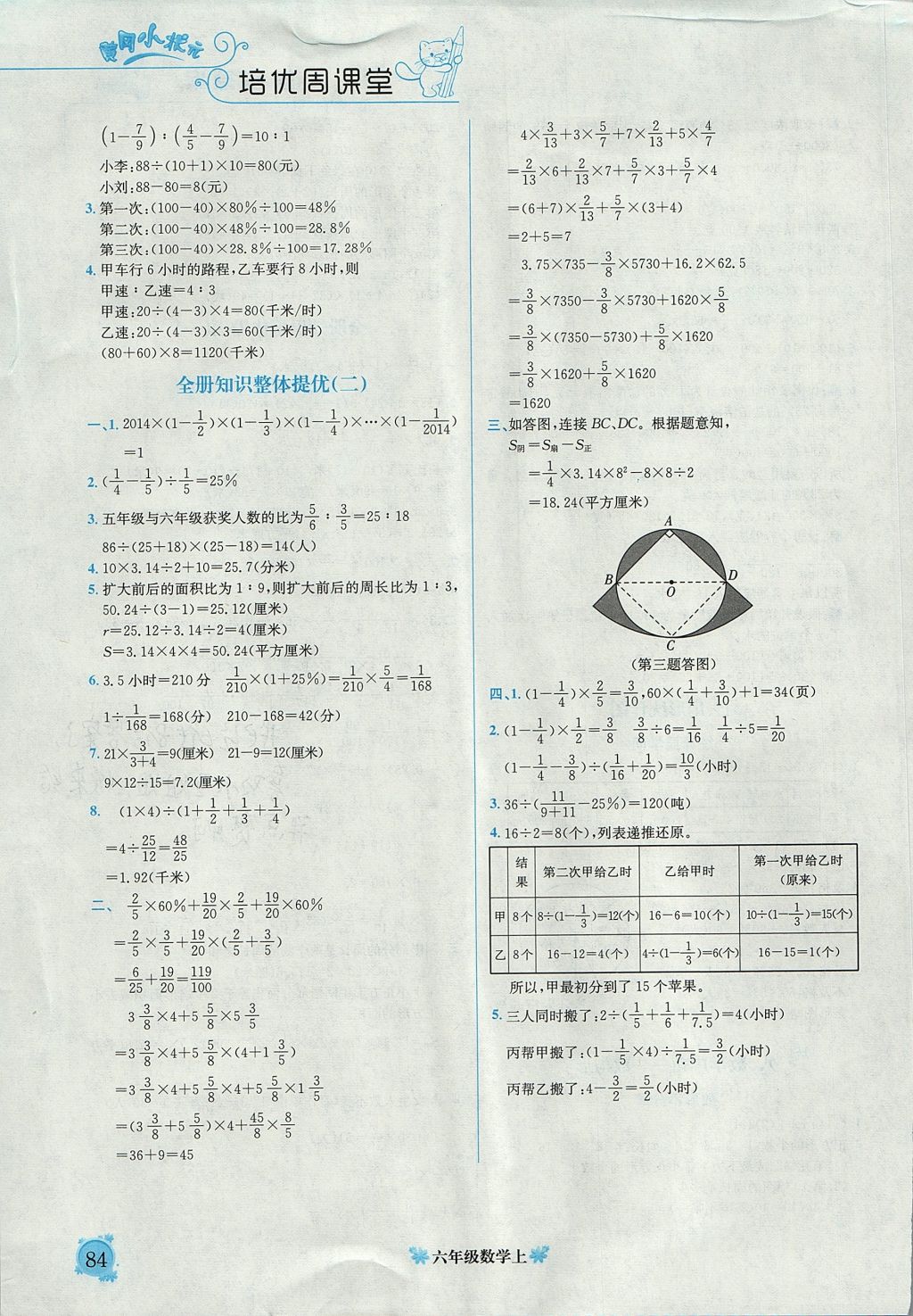 2017年黃岡小狀元培優(yōu)周課堂六年級(jí)數(shù)學(xué)上冊(cè)人教版 參考答案第10頁(yè)