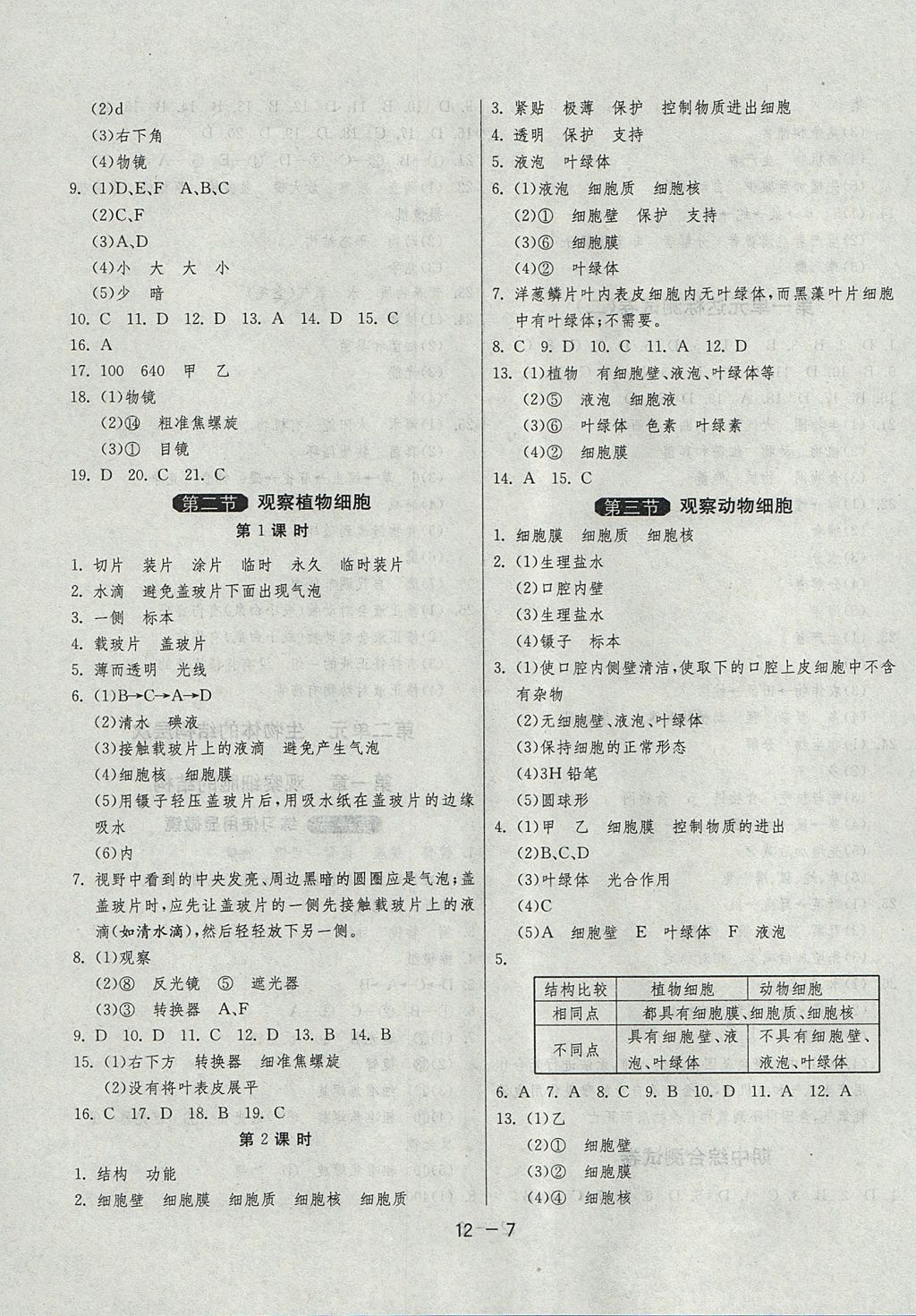 2017年1課3練單元達標測試六年級生物學上冊魯科版五四制 參考答案第7頁