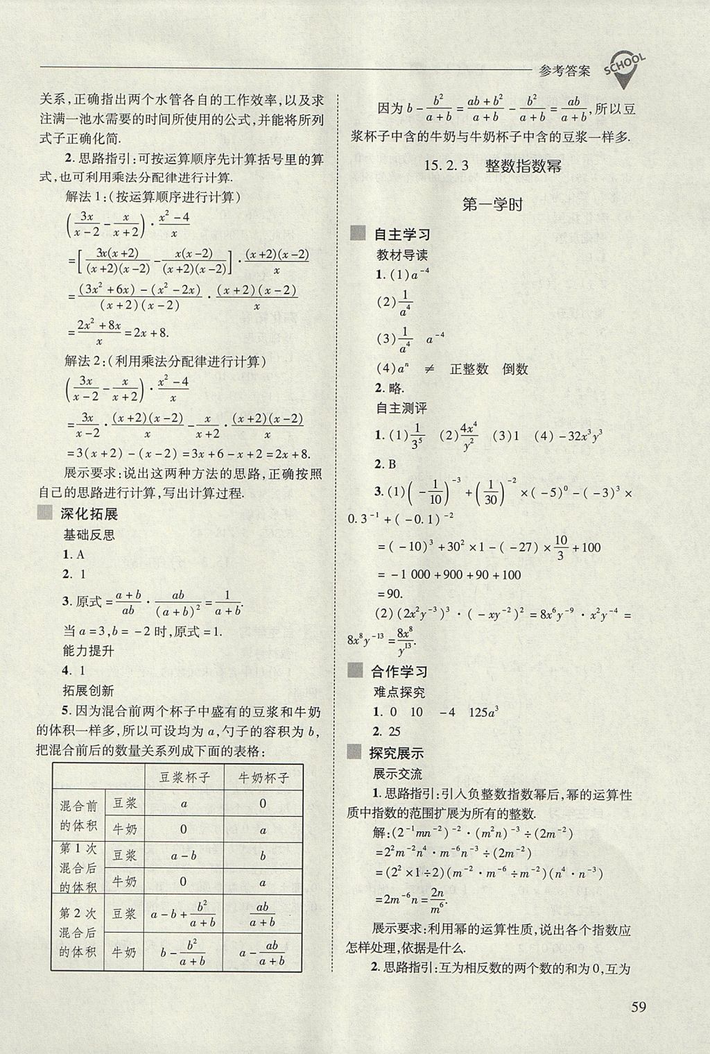 2017年新課程問(wèn)題解決導(dǎo)學(xué)方案八年級(jí)數(shù)學(xué)上冊(cè)人教版 參考答案第59頁(yè)