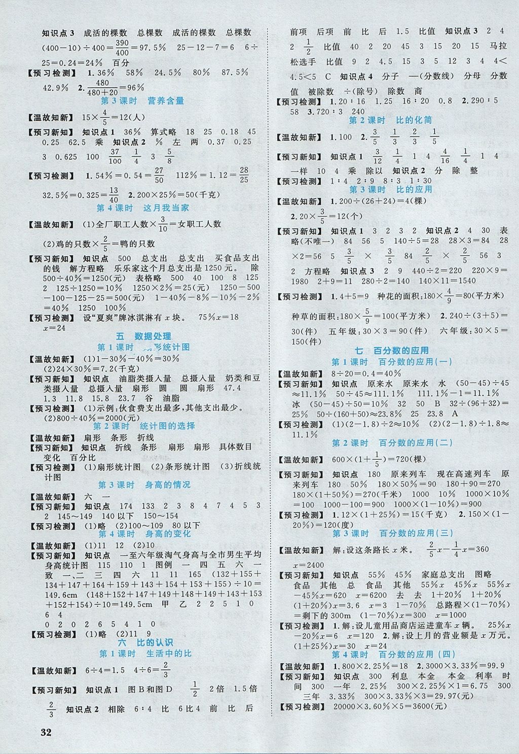 2017年阳光同学课时优化作业六年级数学上册北师大版深圳专版 预习单答案第12页