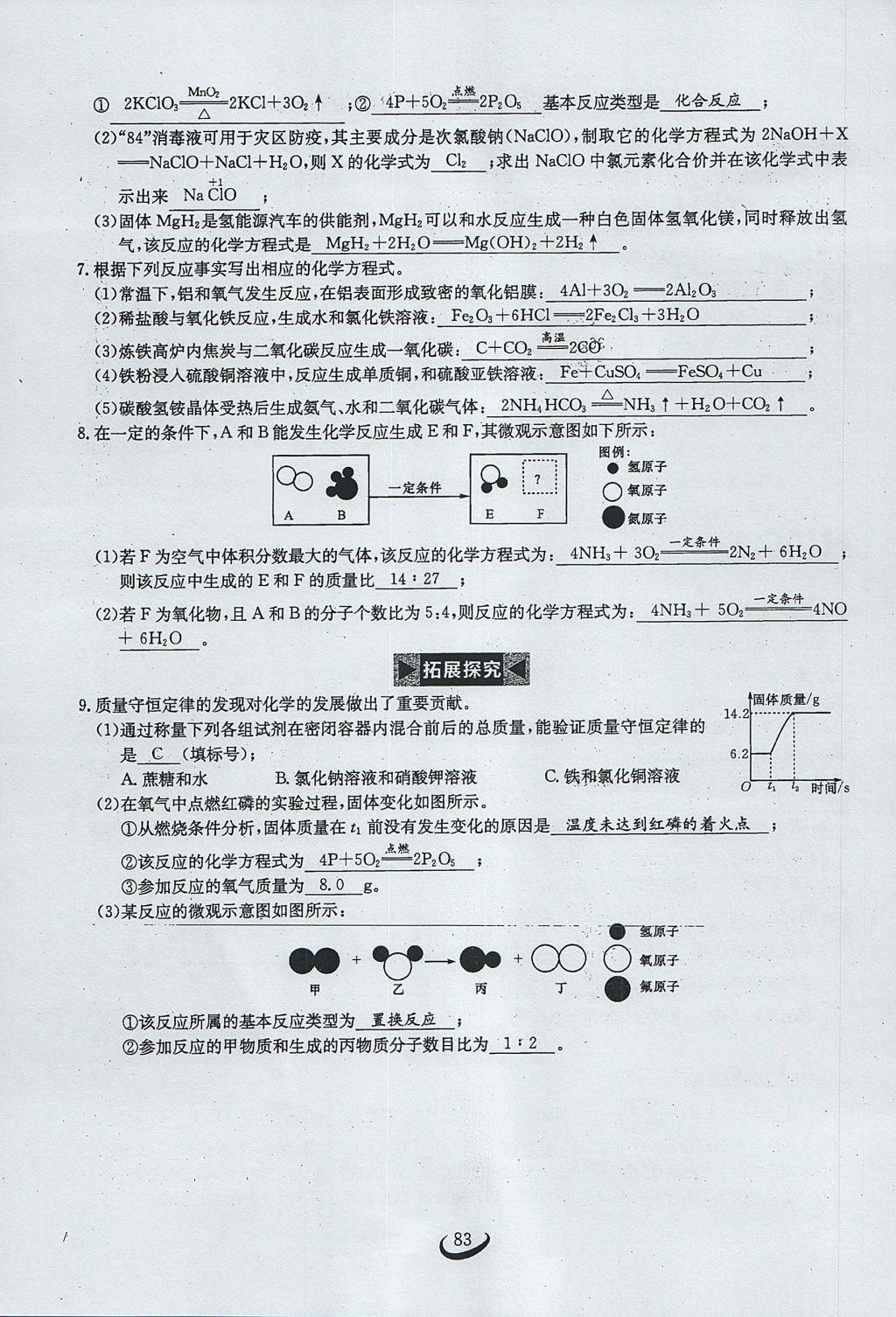 2017年思维新观察九年级化学上册 第五单元 化学方程式第89页