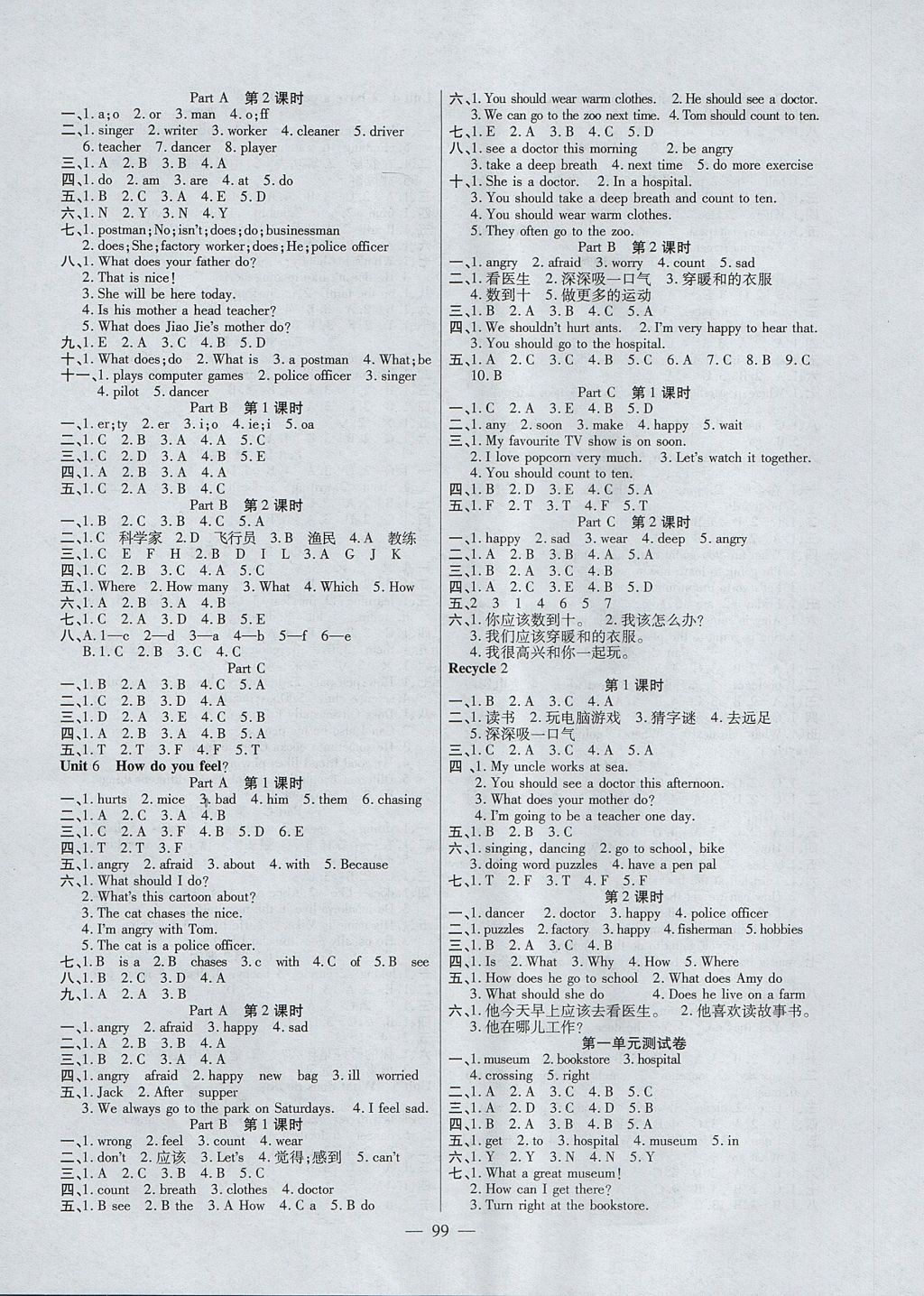 2017年黃岡新課堂六年級(jí)英語(yǔ)上冊(cè)人教PEP版 參考答案第3頁(yè)