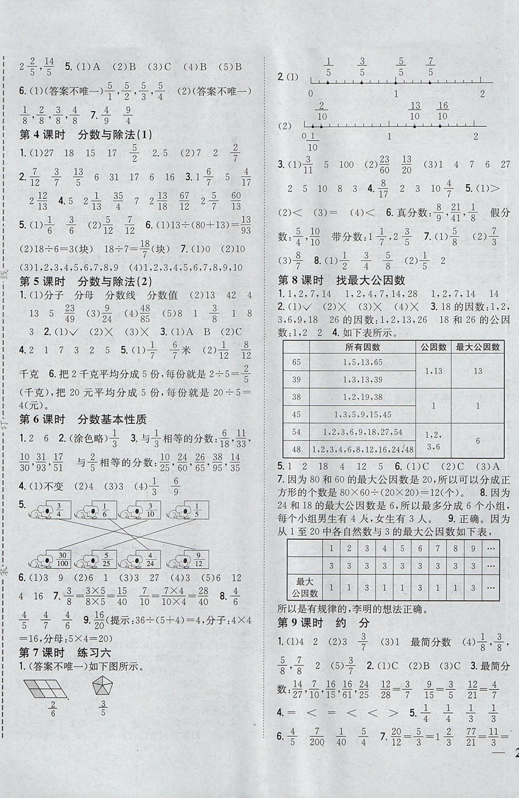 2017年全科王同步課時練習(xí)五年級數(shù)學(xué)上冊北師大版 參考答案第5頁