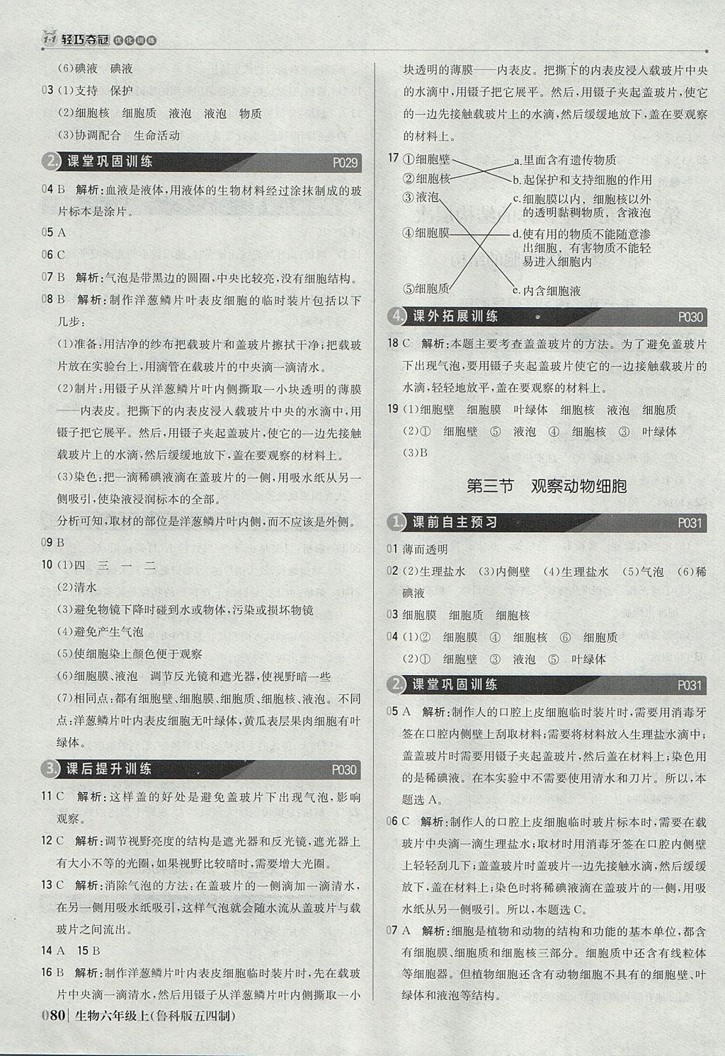 2017年1加1轻巧夺冠优化训练六年级生物上册鲁科版五四制银版 参考答案第9页