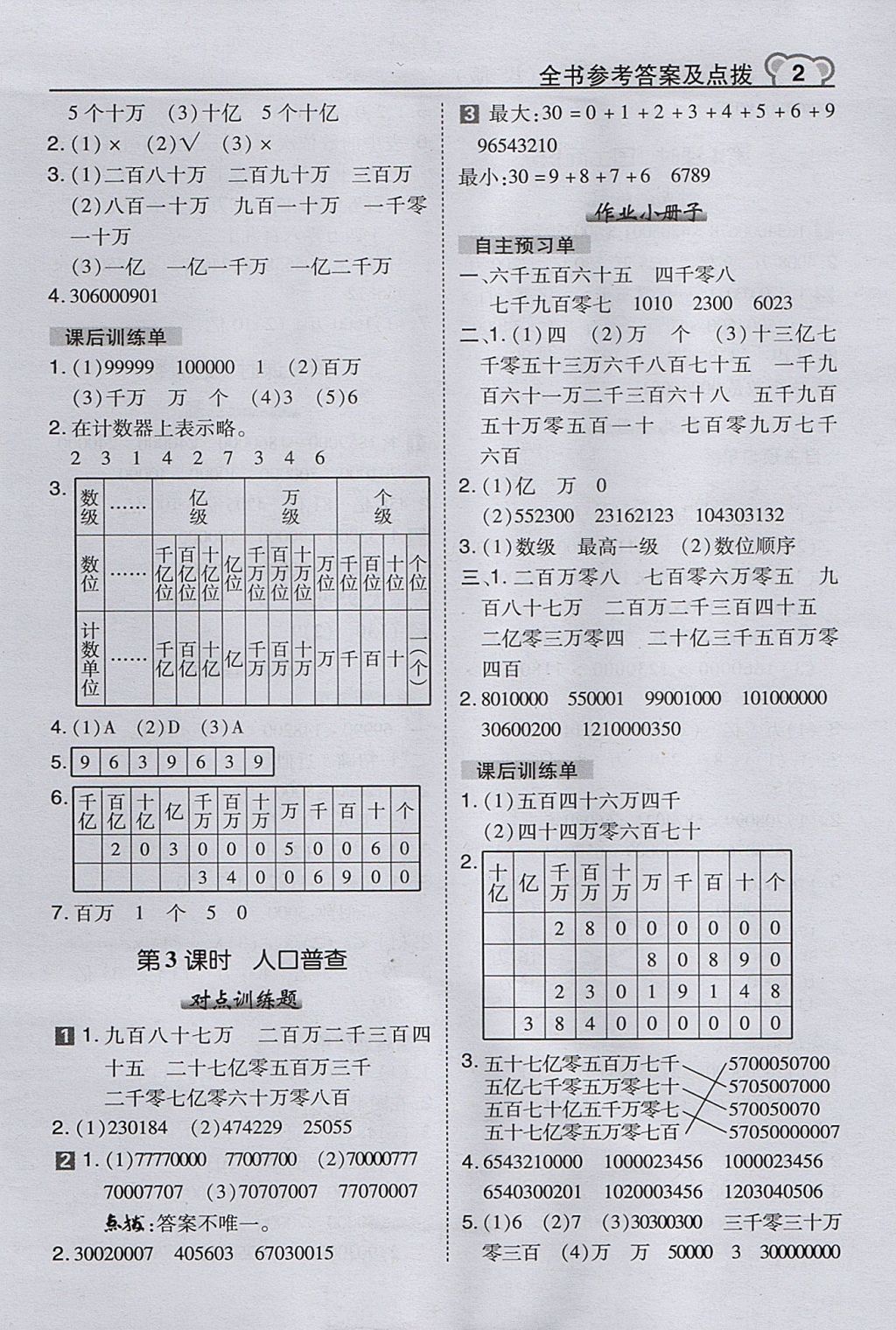 2017年特高级教师点拨四年级数学上册北师大版 参考答案第2页