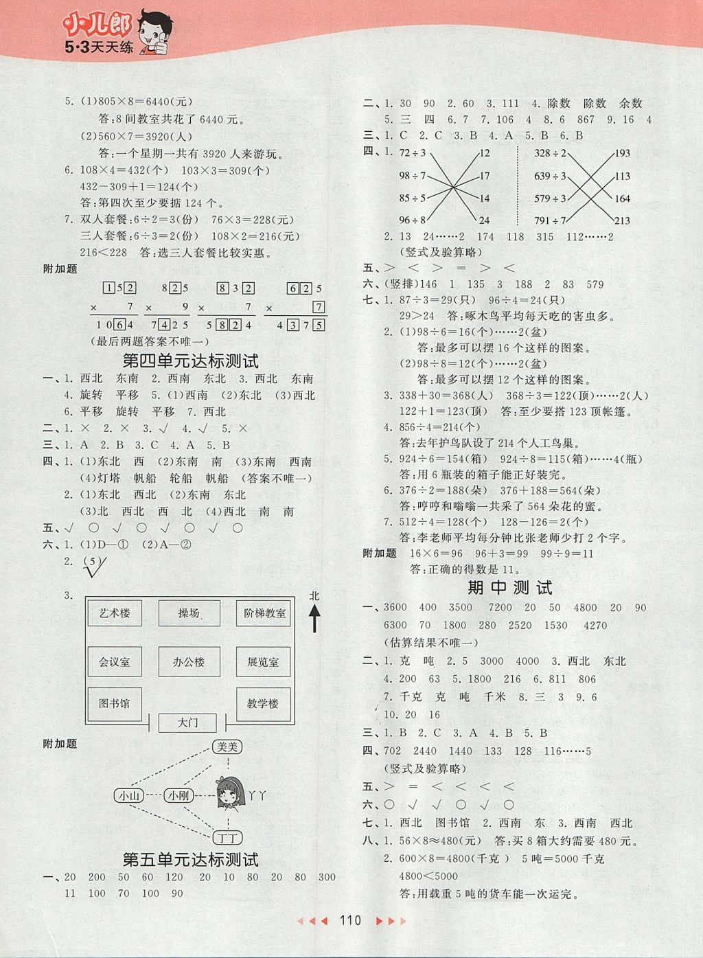 2017年53天天练小学数学三年级上册青岛版 参考答案第14页