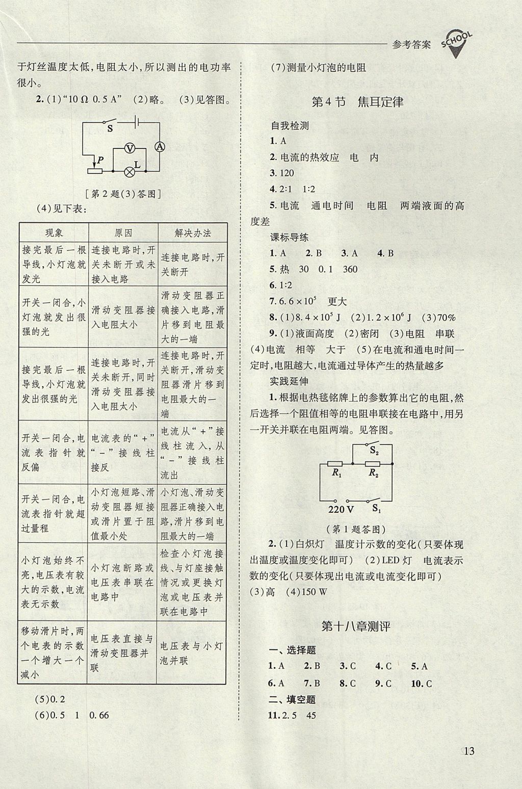 2017年新課程問題解決導學方案九年級物理全一冊人教版 參考答案第13頁