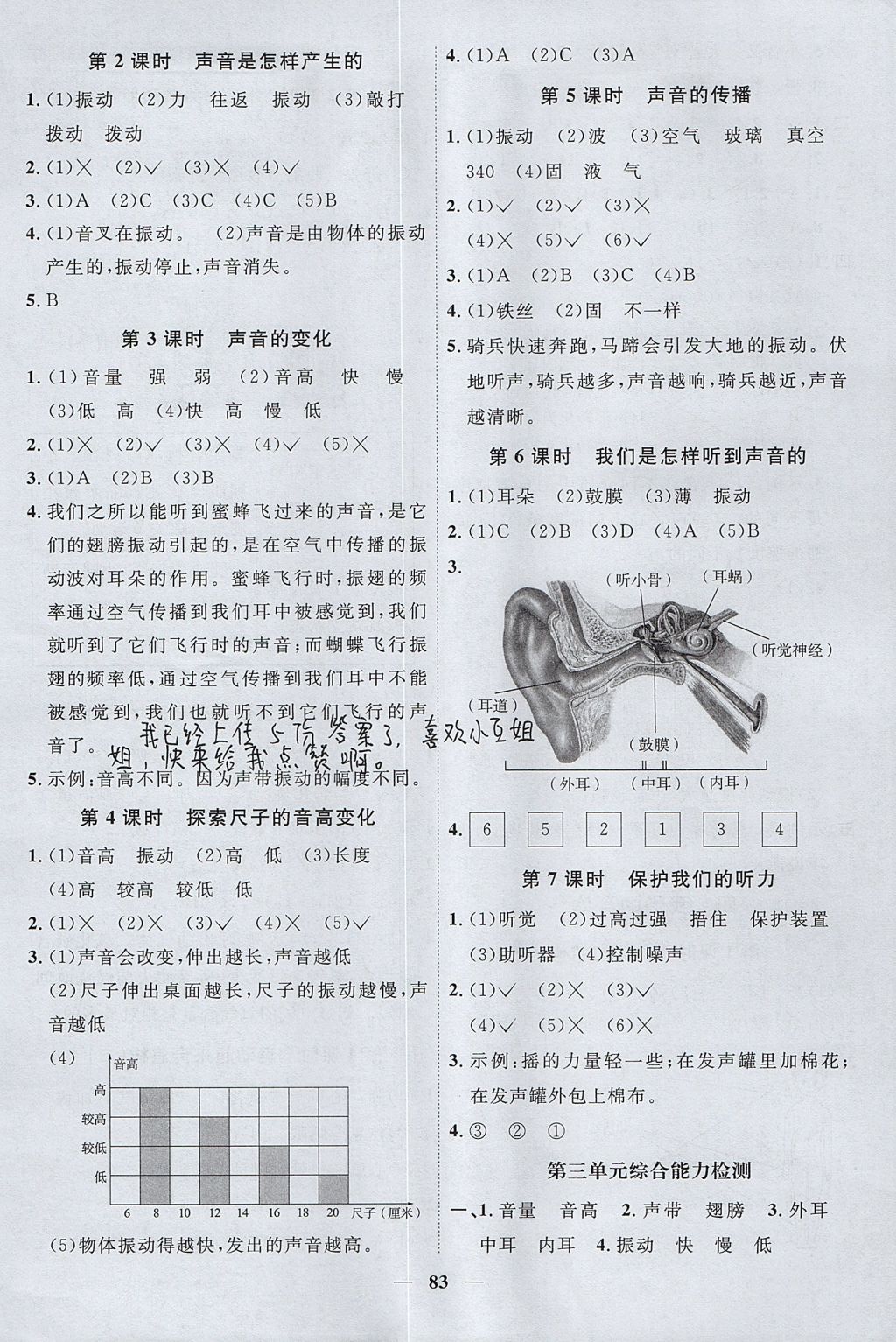 2017年阳光同学课时优化作业四年级科学上册教科版 参考答案第5页