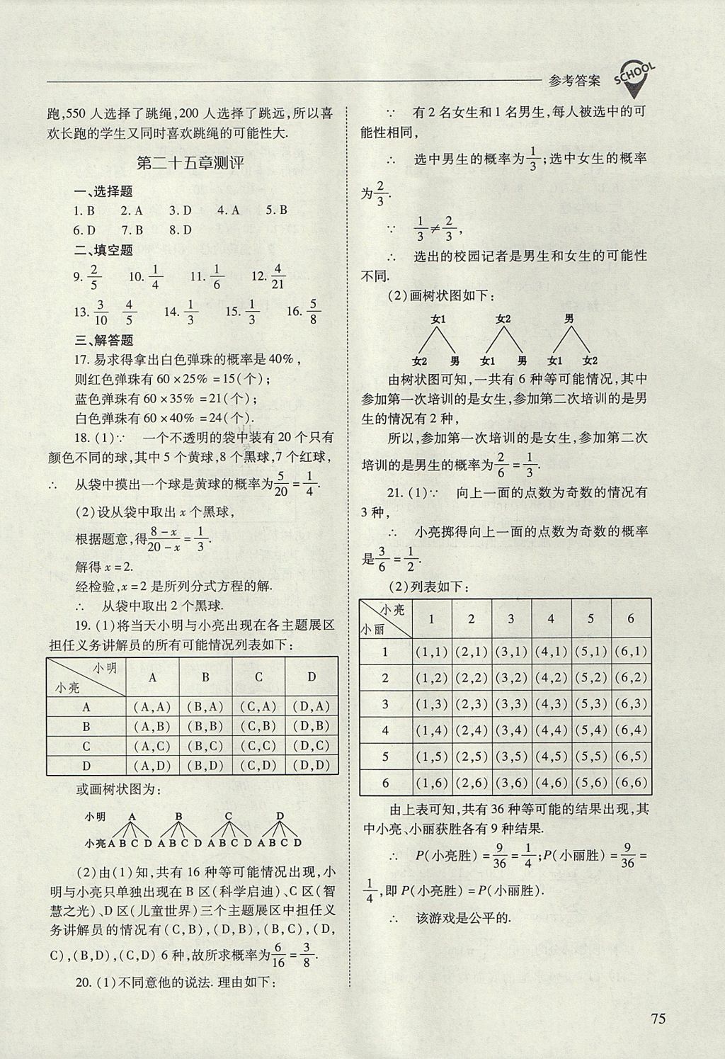 2017年新课程问题解决导学方案九年级数学上册人教版 参考答案第75页