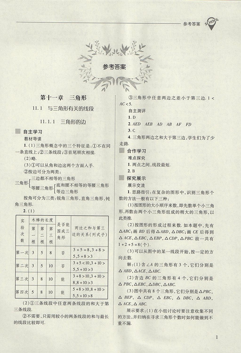 2017年新課程問(wèn)題解決導(dǎo)學(xué)方案八年級(jí)數(shù)學(xué)上冊(cè)人教版 參考答案第1頁(yè)