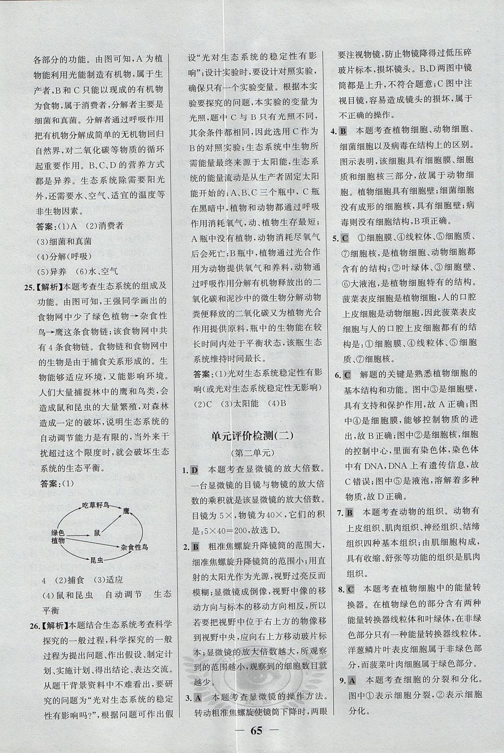 2017年世紀金榜百練百勝六年級生物上冊魯科版五四制 單元評價檢測答案第5頁