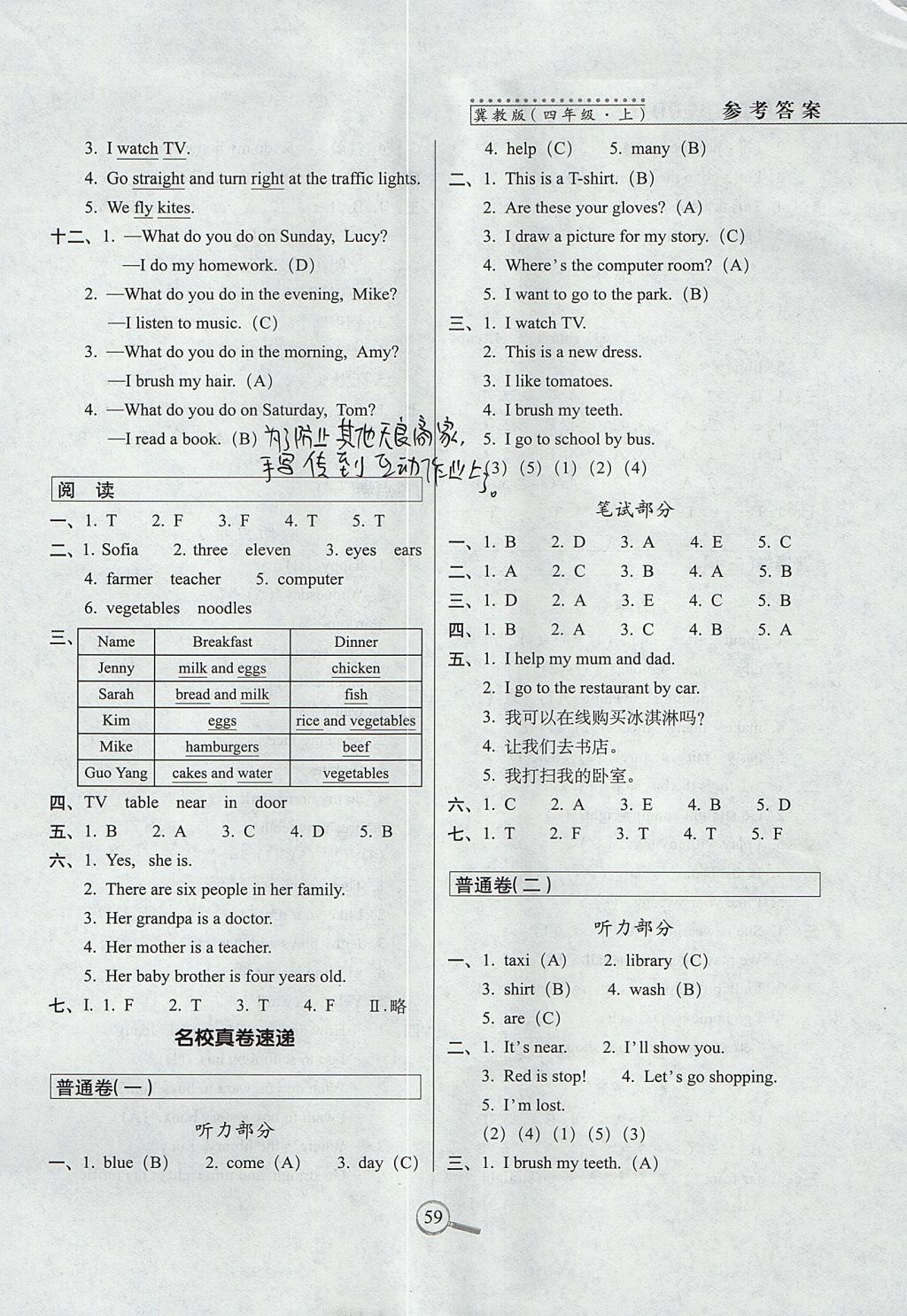 2017年15天巧奪100分四年級英語上冊冀教版 參考答案第3頁