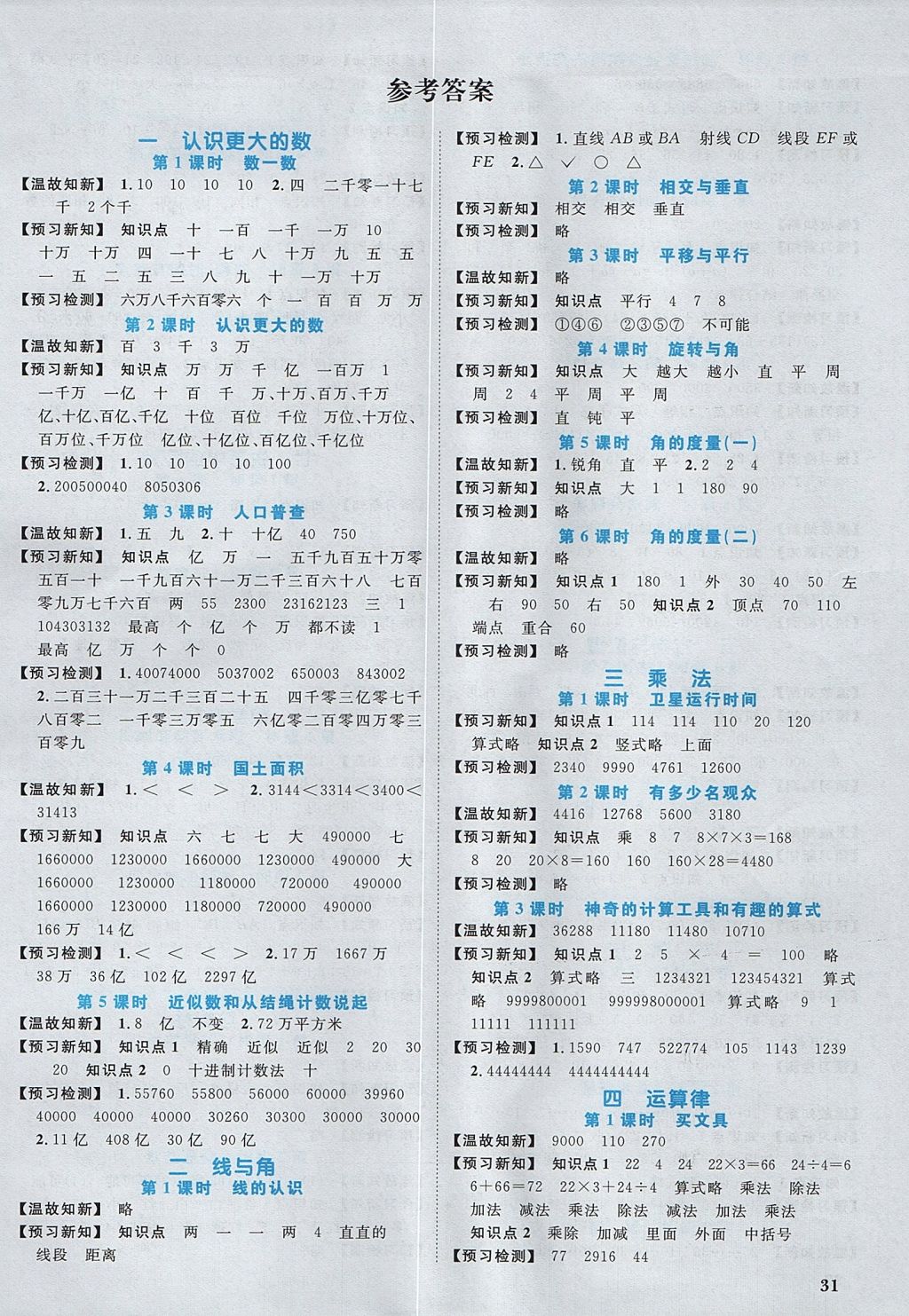 2017年阳光同学课时优化作业四年级数学上册北师大版 预习单答案第9页