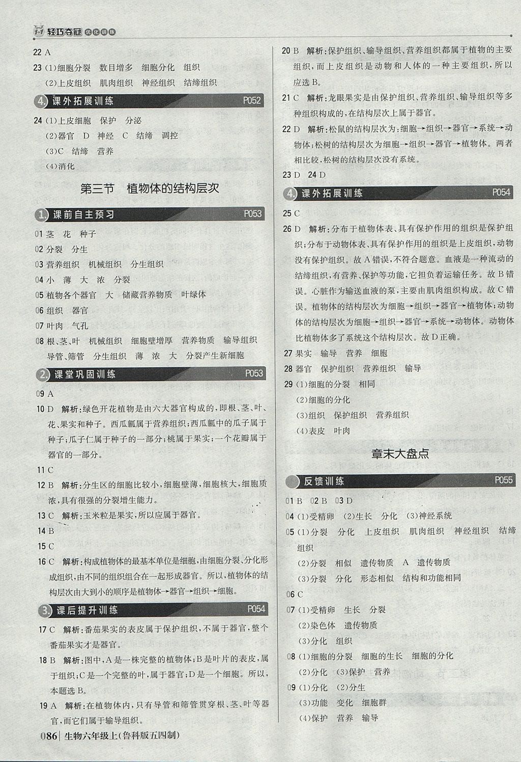 2017年1加1轻巧夺冠优化训练六年级生物上册鲁科版五四制银版 参考答案第15页