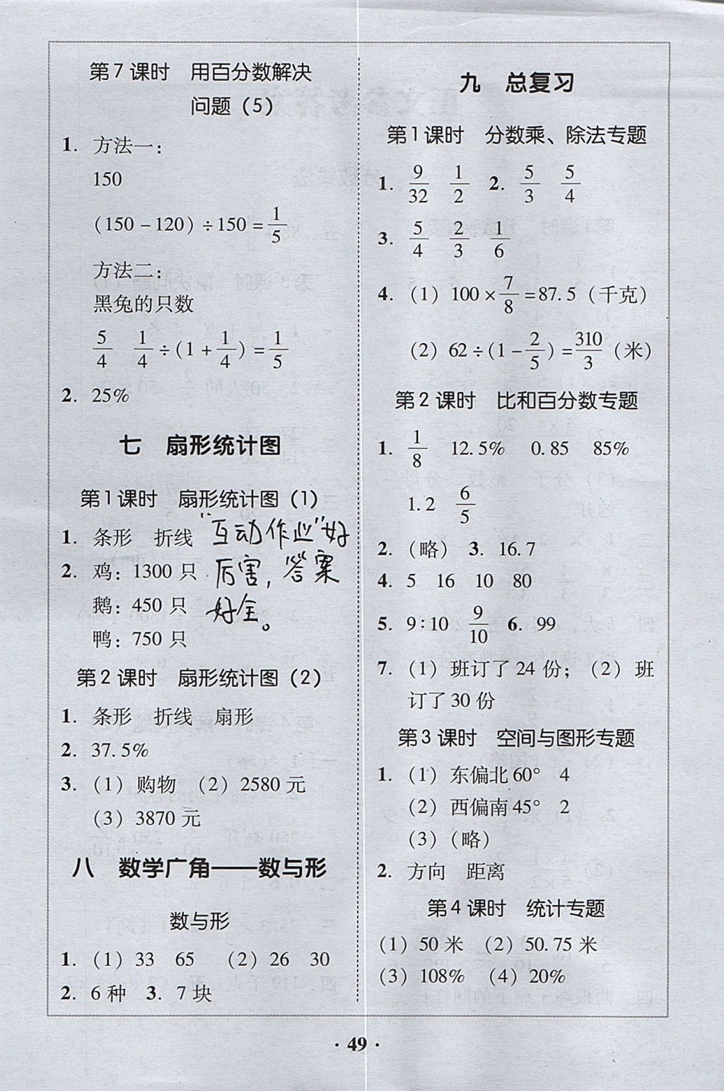 2017年家校導(dǎo)學(xué)六年級數(shù)學(xué)上冊人教版 參考答案第5頁