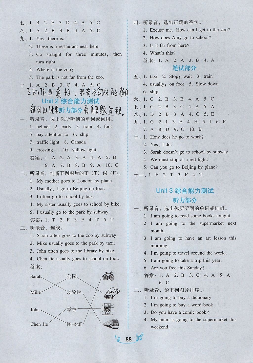 2017年百年學(xué)典課時(shí)學(xué)練測(cè)六年級(jí)英語(yǔ)上冊(cè)人教PEP版 參考答案第10頁(yè)