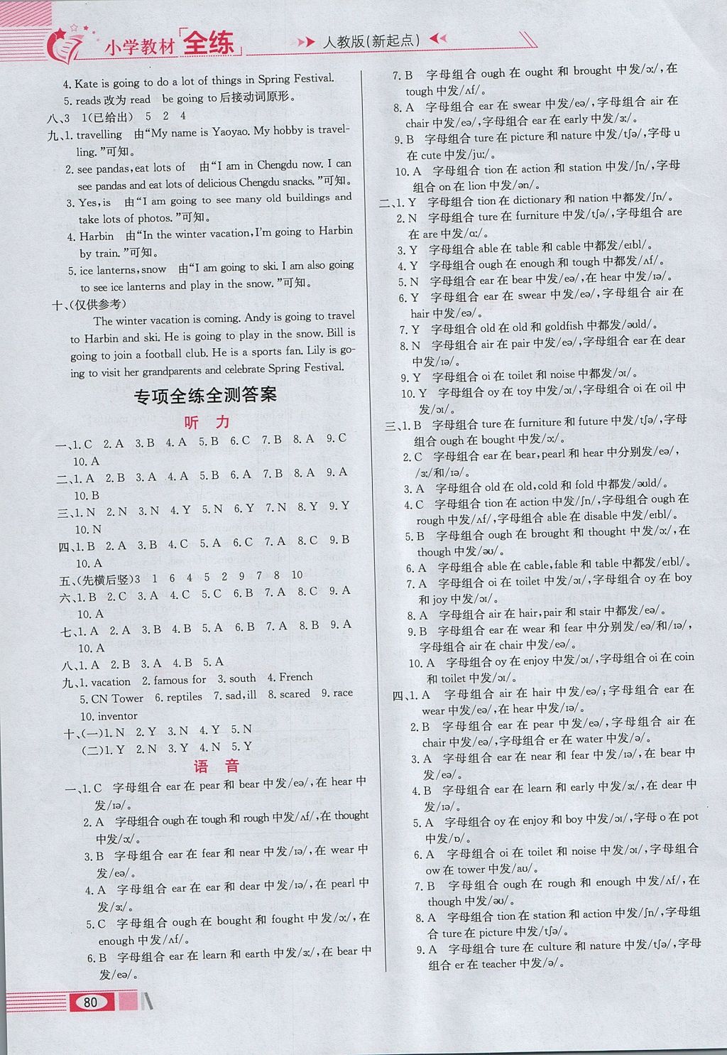 2017年小學(xué)教材全練六年級(jí)英語(yǔ)上冊(cè)人教版一起 參考答案第11頁(yè)