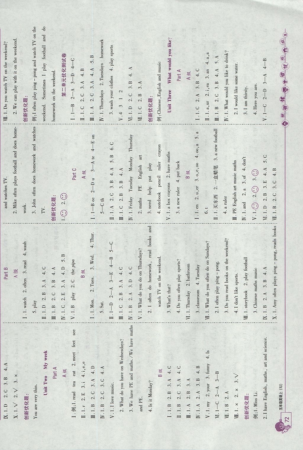 2017年全優(yōu)訓(xùn)練零失誤優(yōu)化作業(yè)本五年級(jí)英語(yǔ)上冊(cè)人教PEP版 參考答案第2頁(yè)